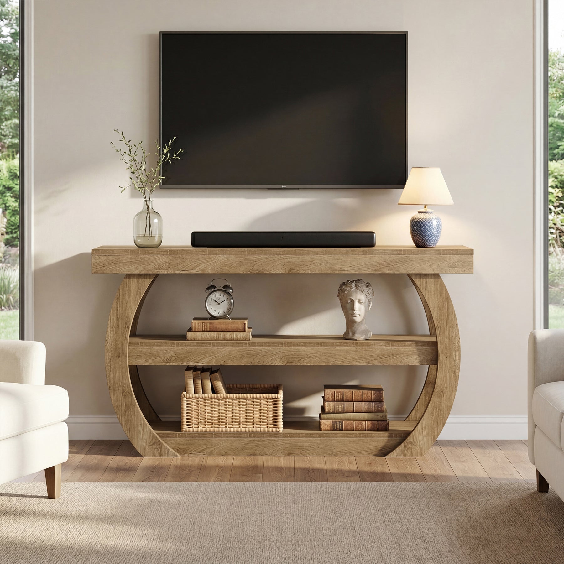 160 cm TV Meubel voor TV tot 75 Inch, Landelijke Media Tafel met Opbergruimte