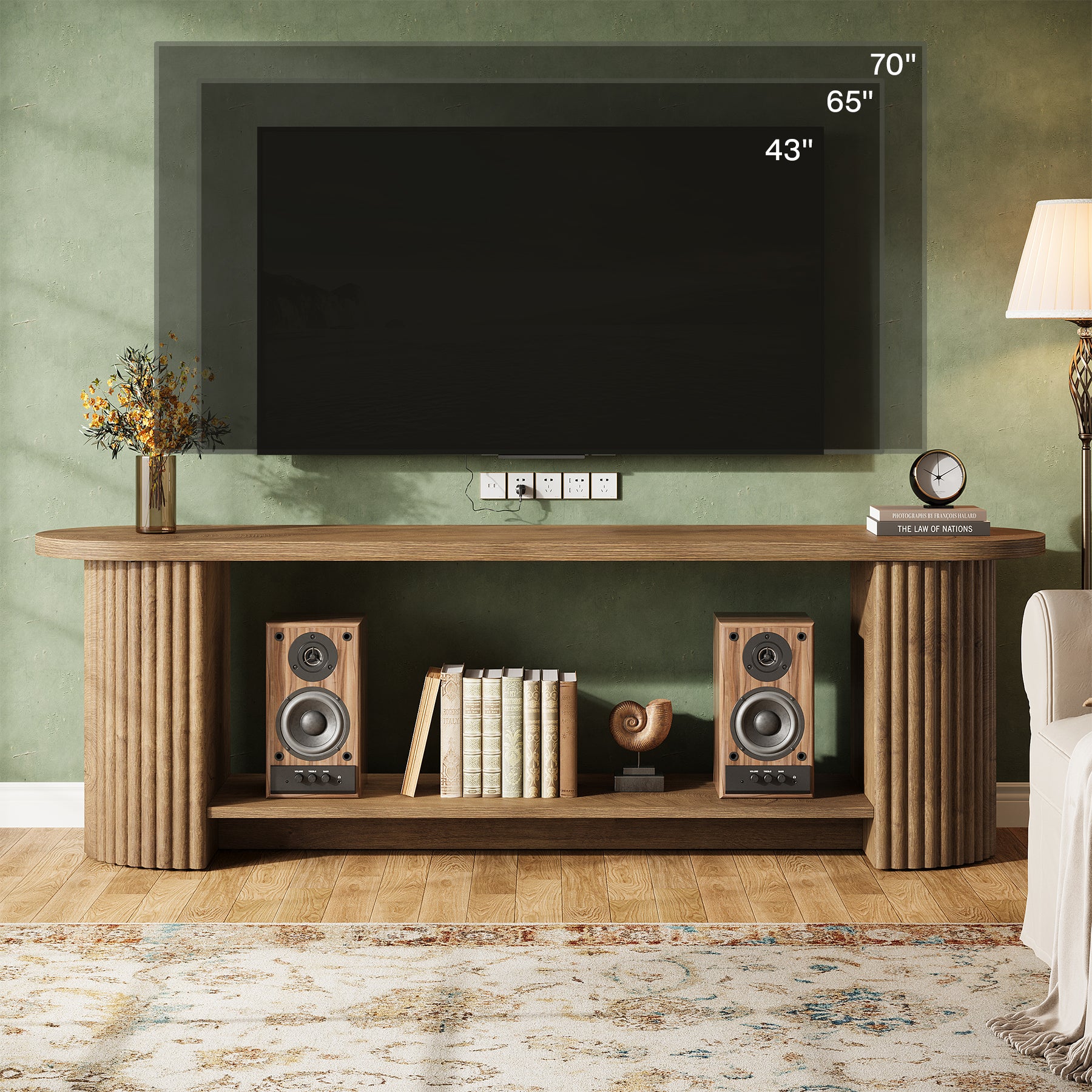 160 cm Tribesigns tv-meubel met geribbeld ontwerp en opbergplank, landelijke mediakast voor woonkamer en slaapkamer