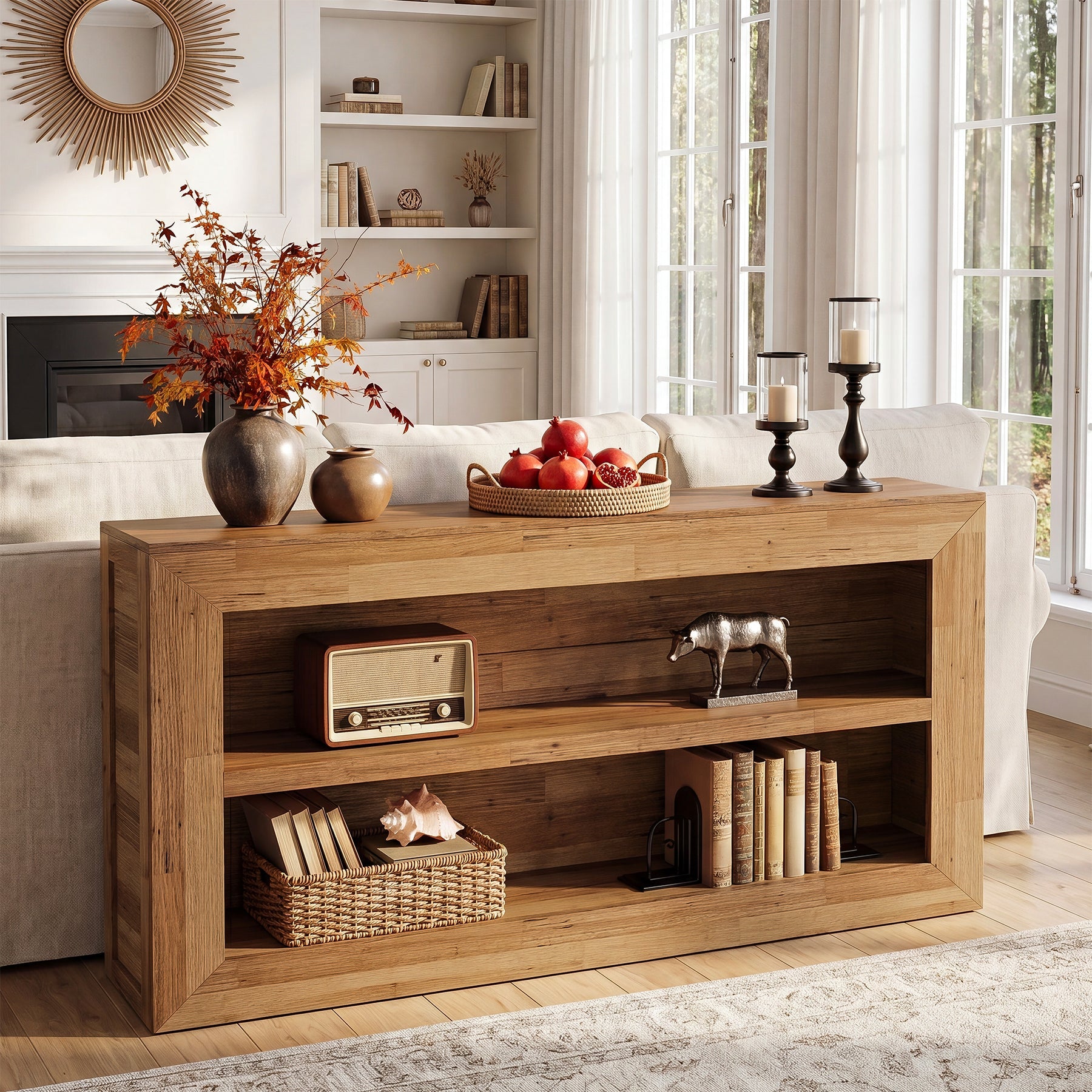 Tribesigns Consoletafel 160 cm met 2 Planken, Smalle Haltafel in Landelijke Stijl voor Woonkamer en Entree