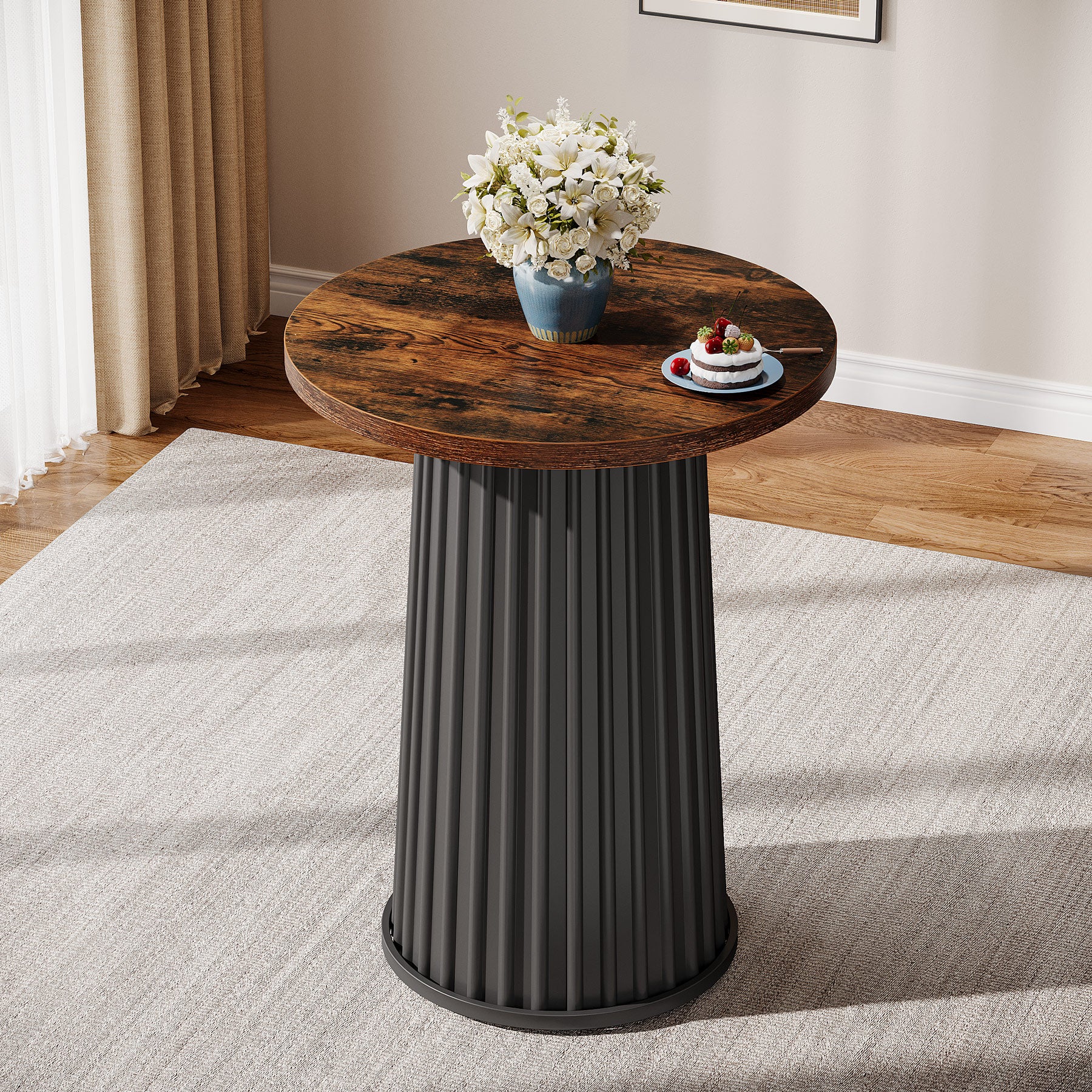 60 cm Ronde Eettafel, Moderne Keukentafel Met Metalen Voet Voor Kleine Ruimtes