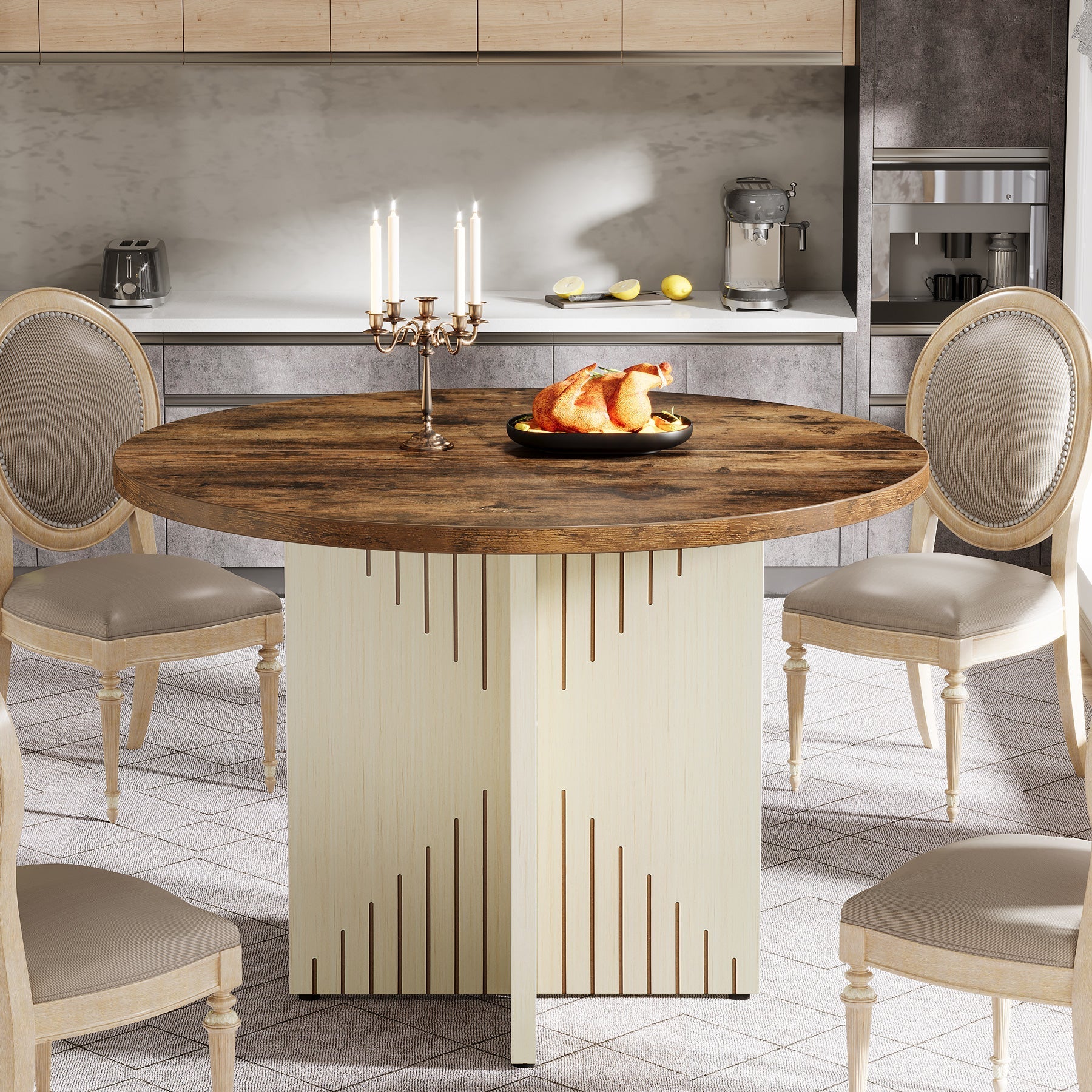 100 cm Ronde Eettafel, Vierpersoons Houten Tafel voor Keuken en Woonkamer