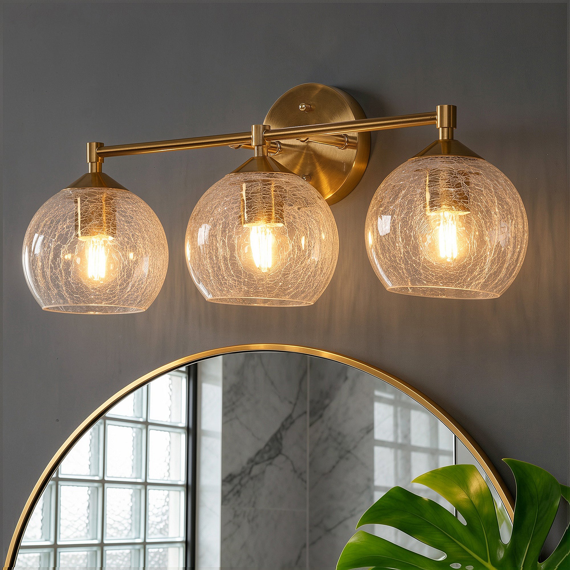 43 cm Moderne Wandlamp Goud, Tribesigns 3-flammige Crackle Glas Armatur met E27 voor Badkamer