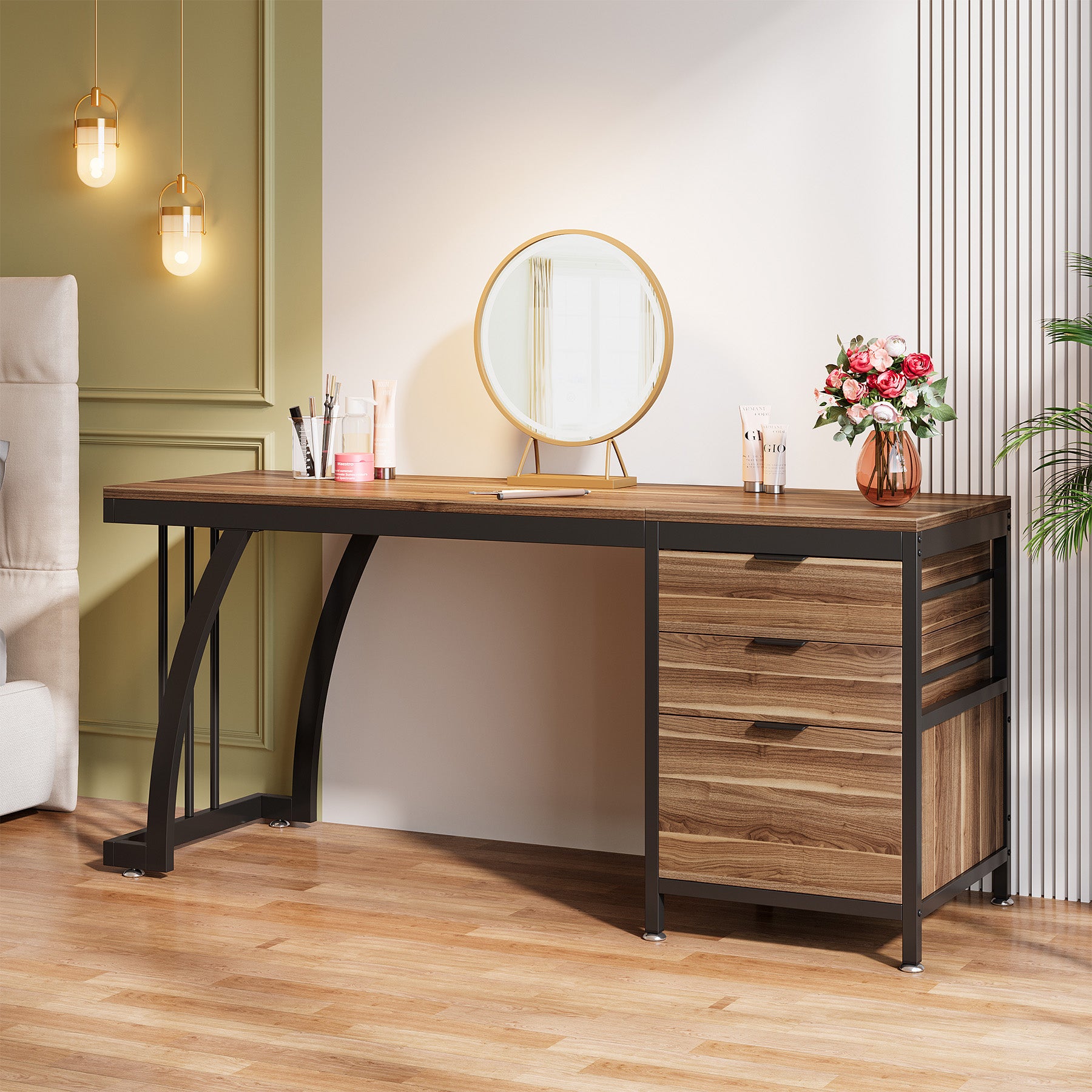 150 cm Met 3 Laden, Make-up Bureau Met Ombouwbare Opbergruimte