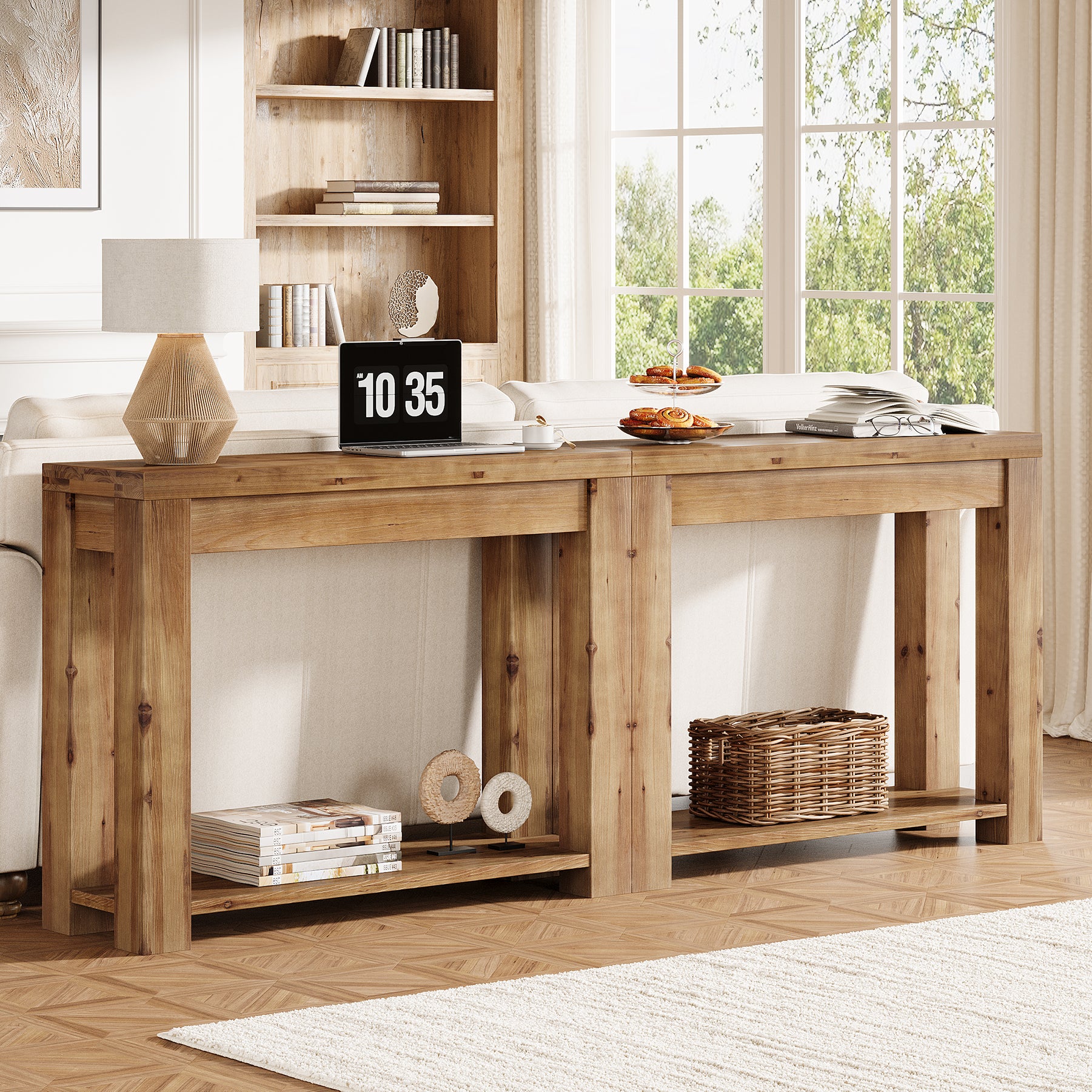 110 cm massief houten farmhouse consoletafel, smalle sidetable voor woonkamer en hal
