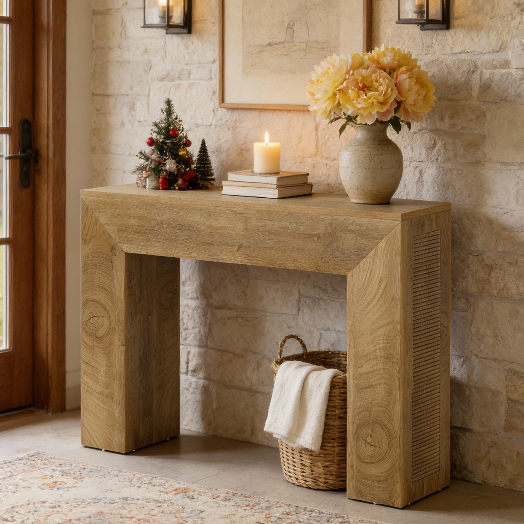 110 cm Console Tafel voor Hal, Kleine Farmhouse Sofa Tafel met Geprofileerd Ontwerp