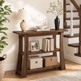 Tribesigns massief houten consoletafel met 3 legplanken, smalle haltafel van 105 cm 3