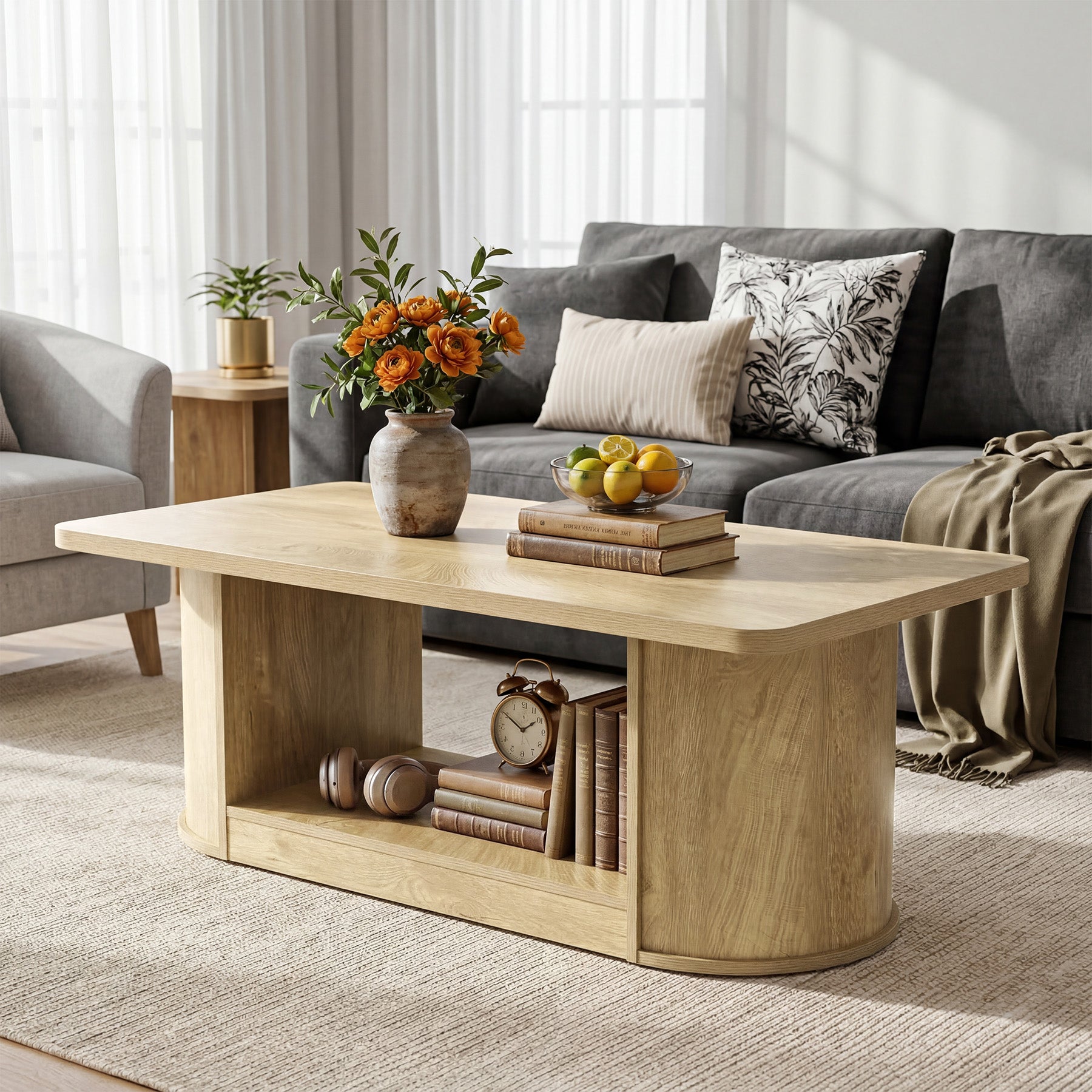120 cm Salontafel, Moderne Tafel met 2 Niveaus en Opbergruimte voor Woonkamer Slaapkamer
