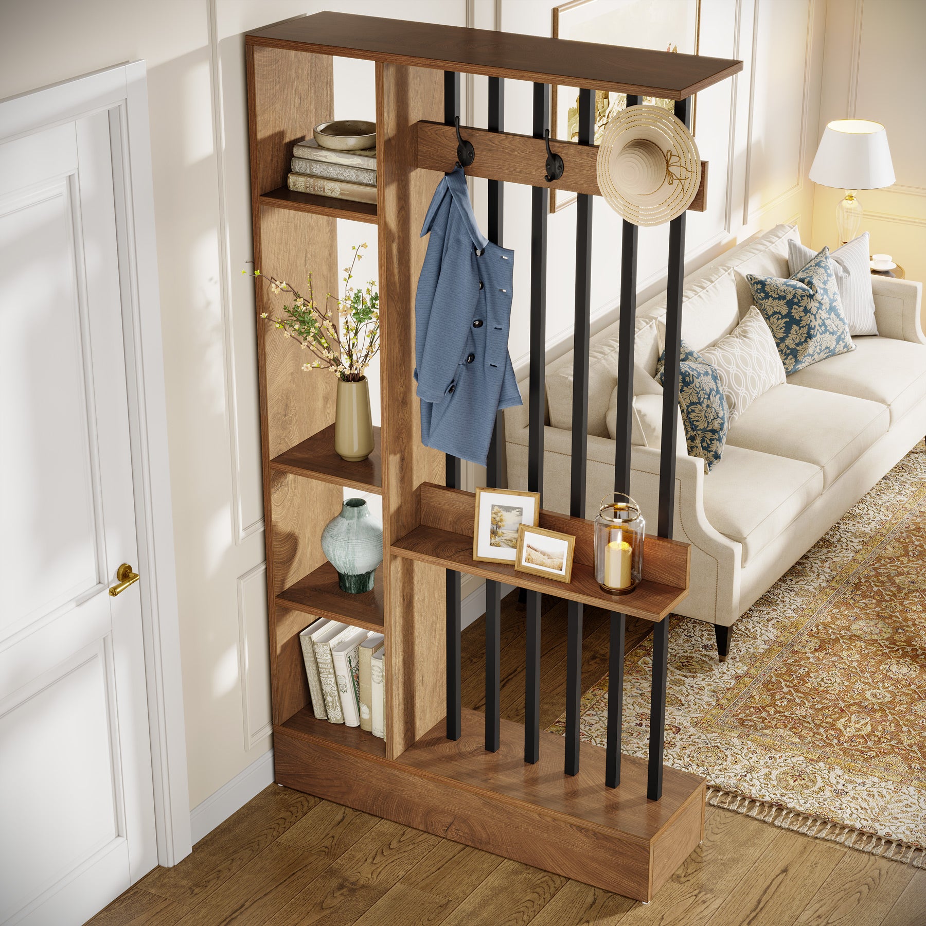 Tribesigns 180 cm Roomdivider Kast, Vrijstaande Scheidingswand met Haken