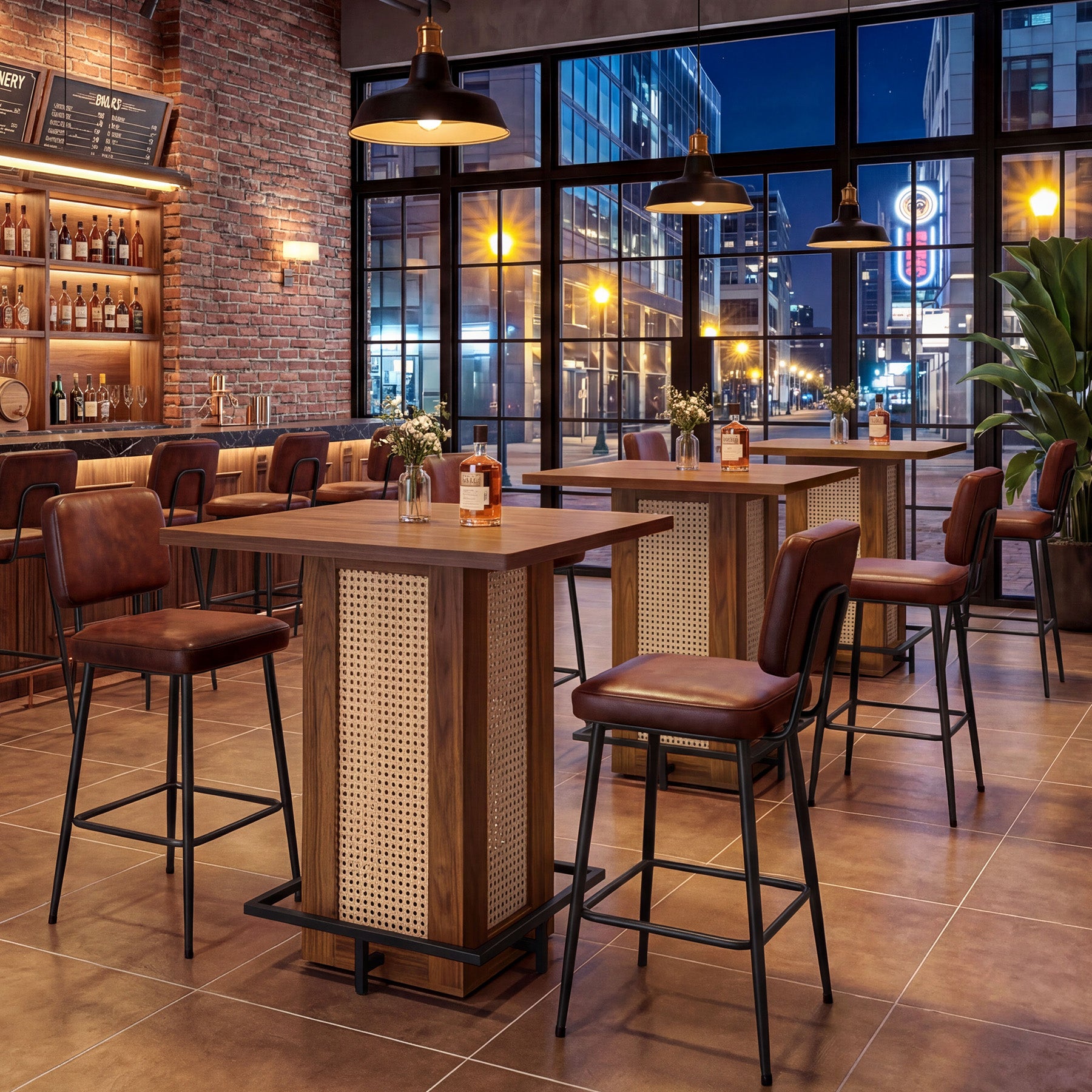 Tribesigns 80 cm vierkante bartafel, compacte pubtafel met metalen voetensteun voor keuken