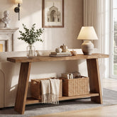 160 cm Massief Houten Consoletafel, 2-Laagse Sidetable voor Hal 3