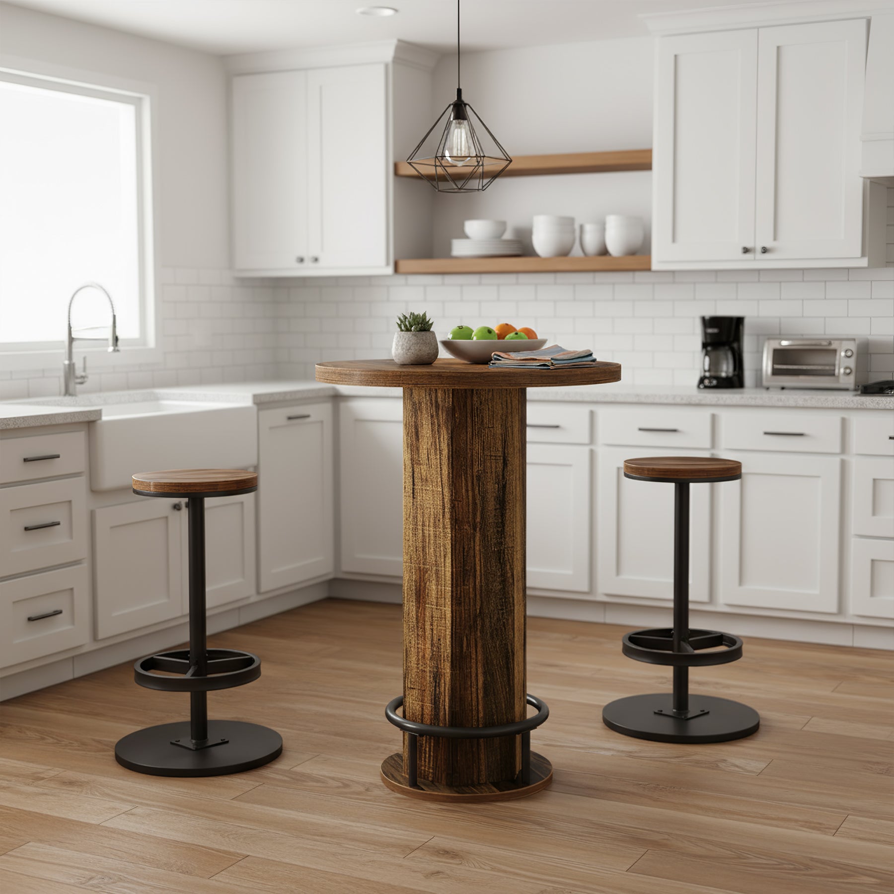 Tribesigns 3-delige Eettafelset voor 2, Kleine Ronde Keukentafel met 2 Stoelen