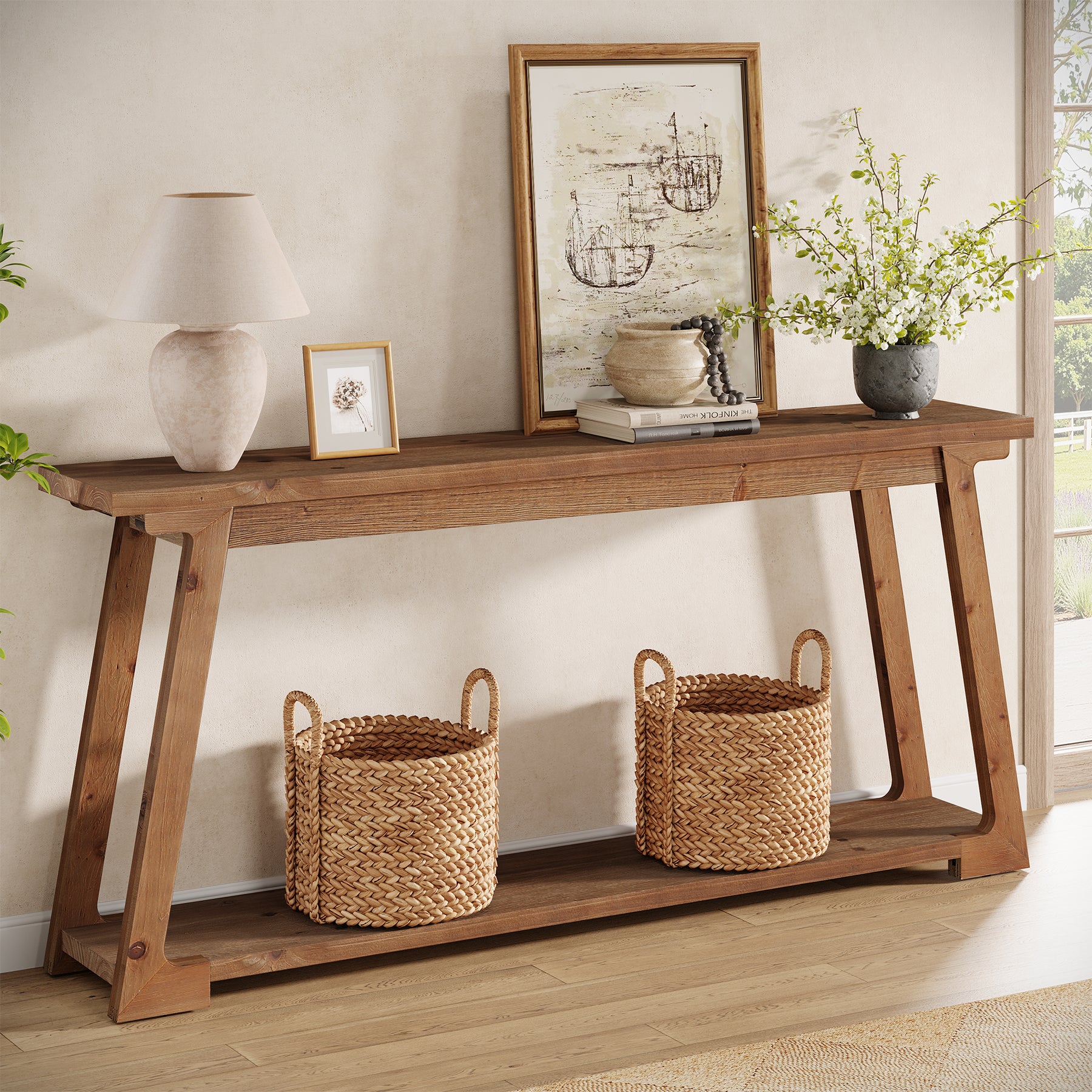 Tribesigns 160 cm Lange Consoletafel, 2-Laags Houten Banktafel