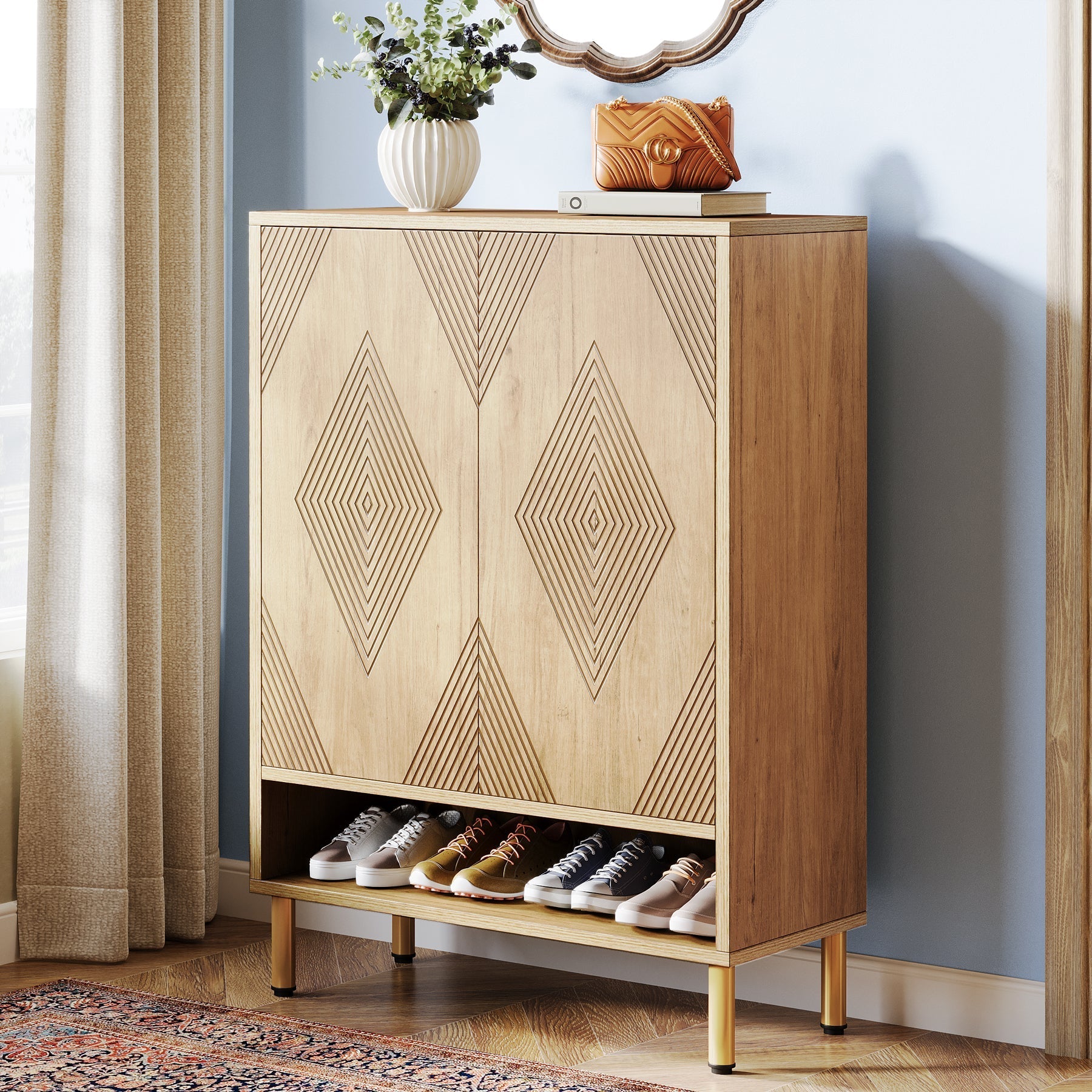 Schoenkast met Zes Planken, Houten Opbergsysteem voor 24 Paren in Hal of Woonkamer