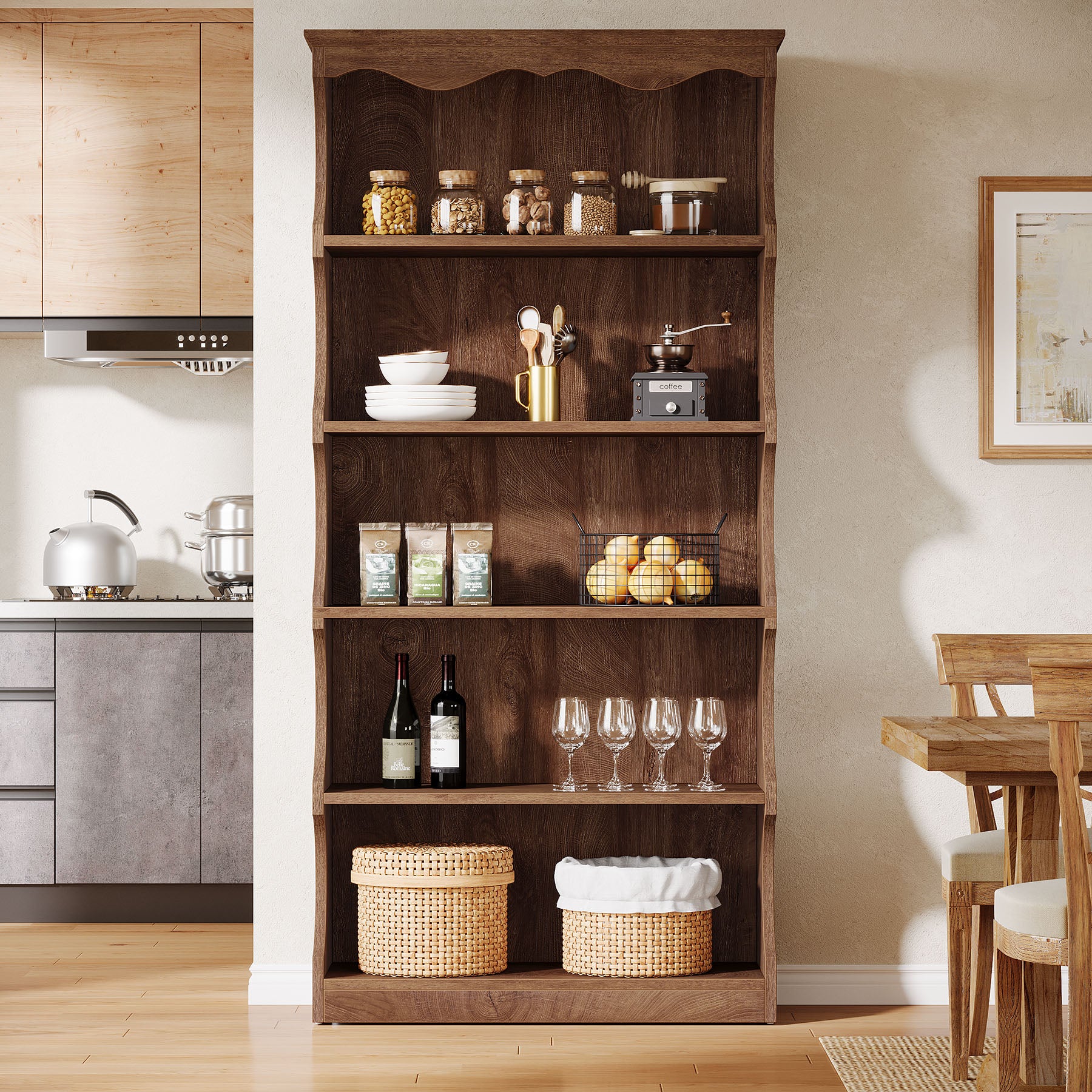 Tribesigns Boekenkast van 180 cm Hoog met 6 Niveaus, Vrijstaand Open Opberg- en Displayrek voor Woonkamer en Slaapkamer