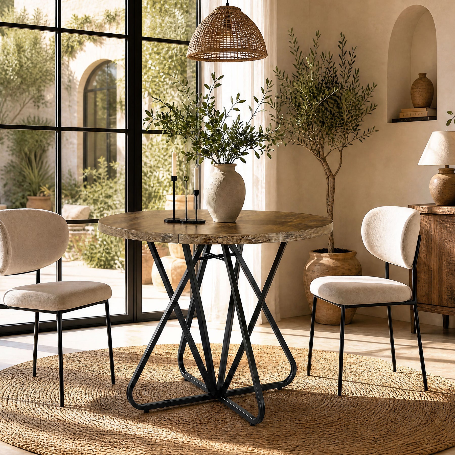 Tribesigns Ronde eettafel 80 cm voor 2–4 personen, kleine keukentafel met geometrisch metalen frame