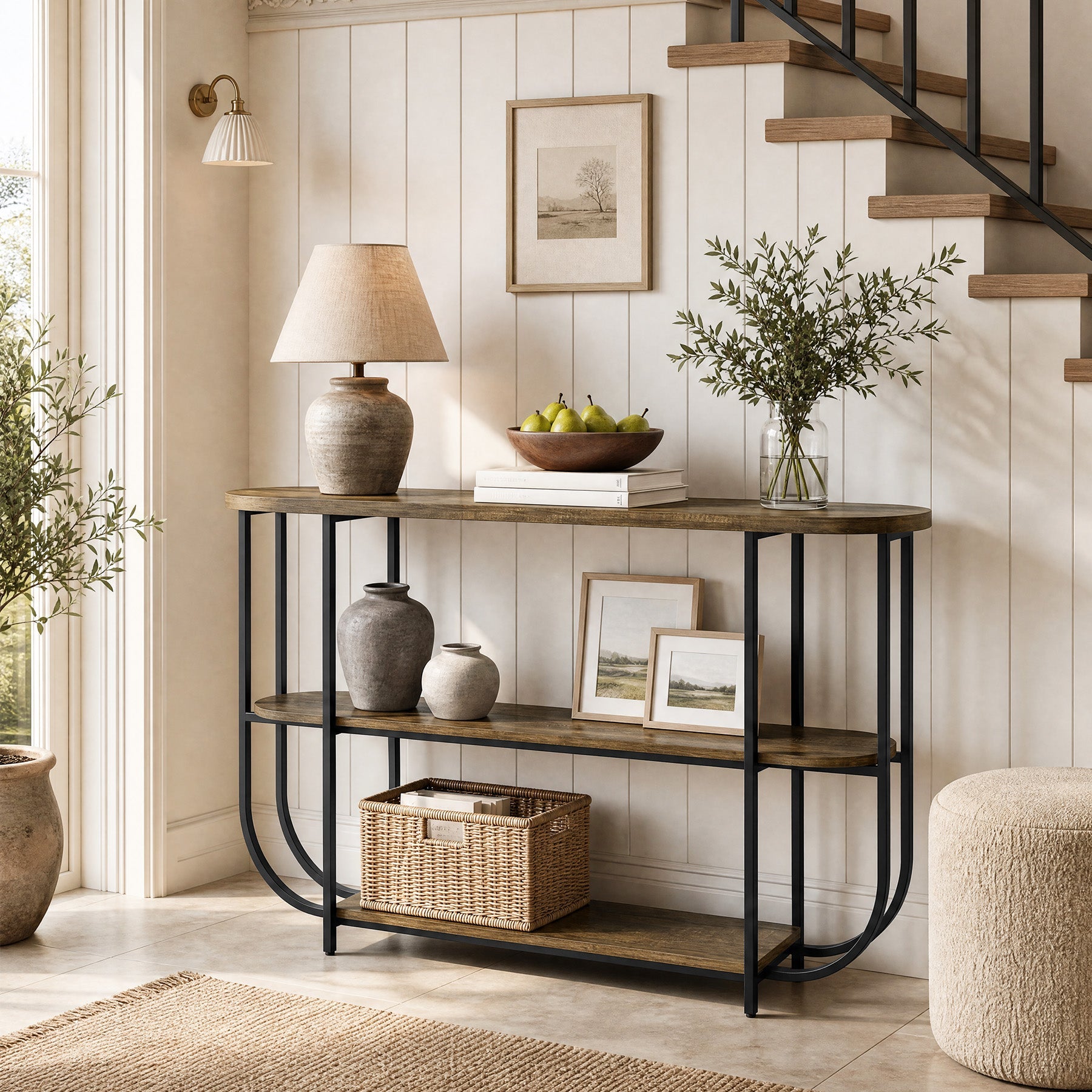 Tribesigns consoletafel van 160 cm, smalle haltafel met 3 niveaus en metalen onderstel