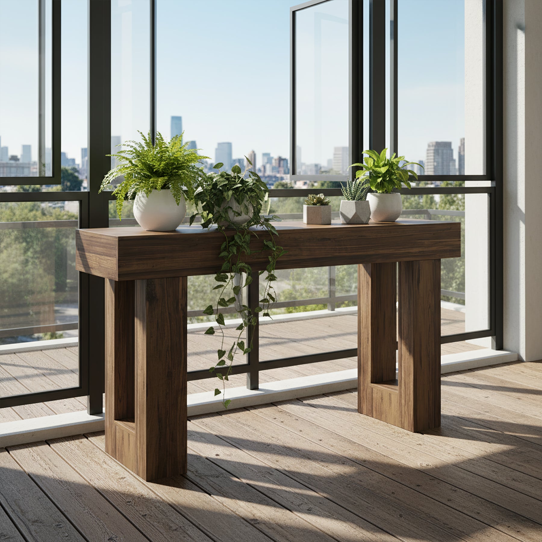 160 cm Landelijke Consoletafel met Massief Houten Poten, Houten Sofa-tafel voor Hal en Woonkamer