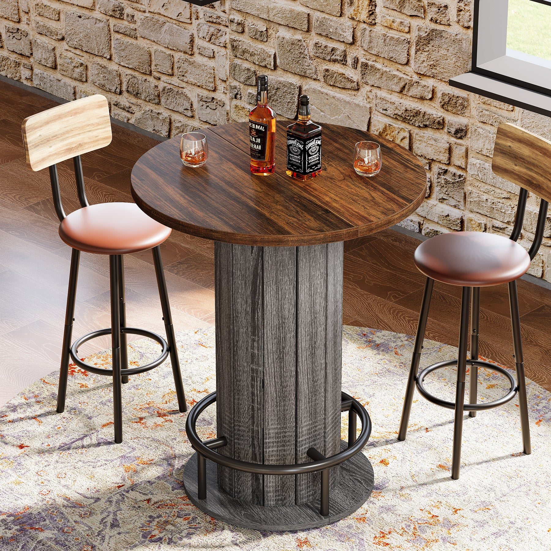 80 cm Tribesigns Eettafel met Houten Lattenvoet en Voetsteun