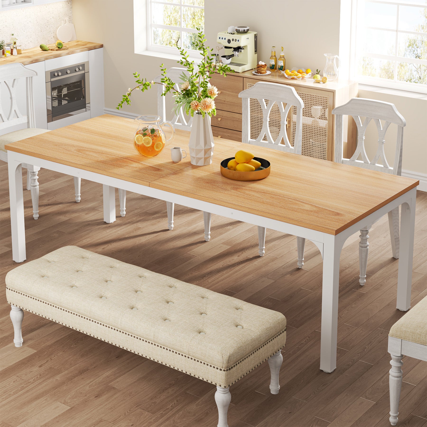 200x70 cm Tribesigns Eettafel, Industrieel Keukenblad met Metalen Poten voor 6-8 Personen