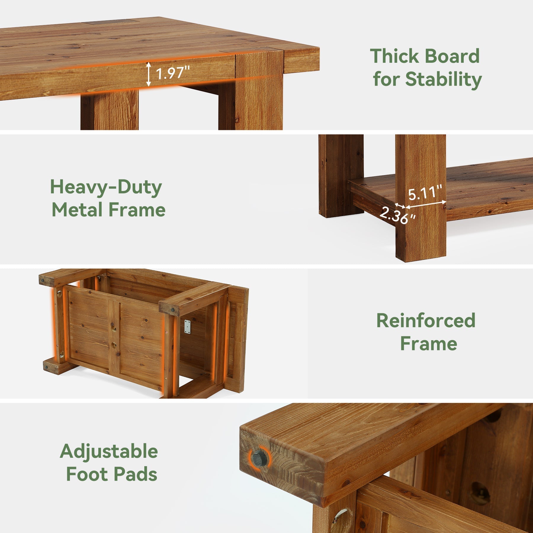Tribesigns Massief Houten Salontafel 120 cm, Rechthoekige Woonkamertafel met Opbergplank