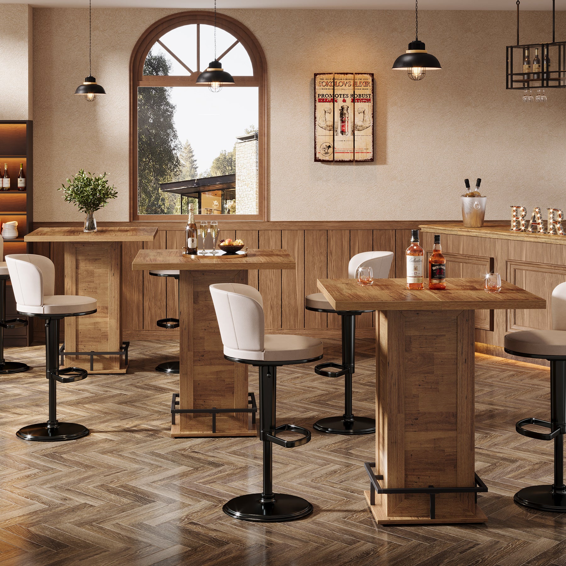 100 cm Vierkante Bartafel Industrieel, Hoge Bistrotafel met Voetsteun voor Keuken Bar Kleine Ruimtes