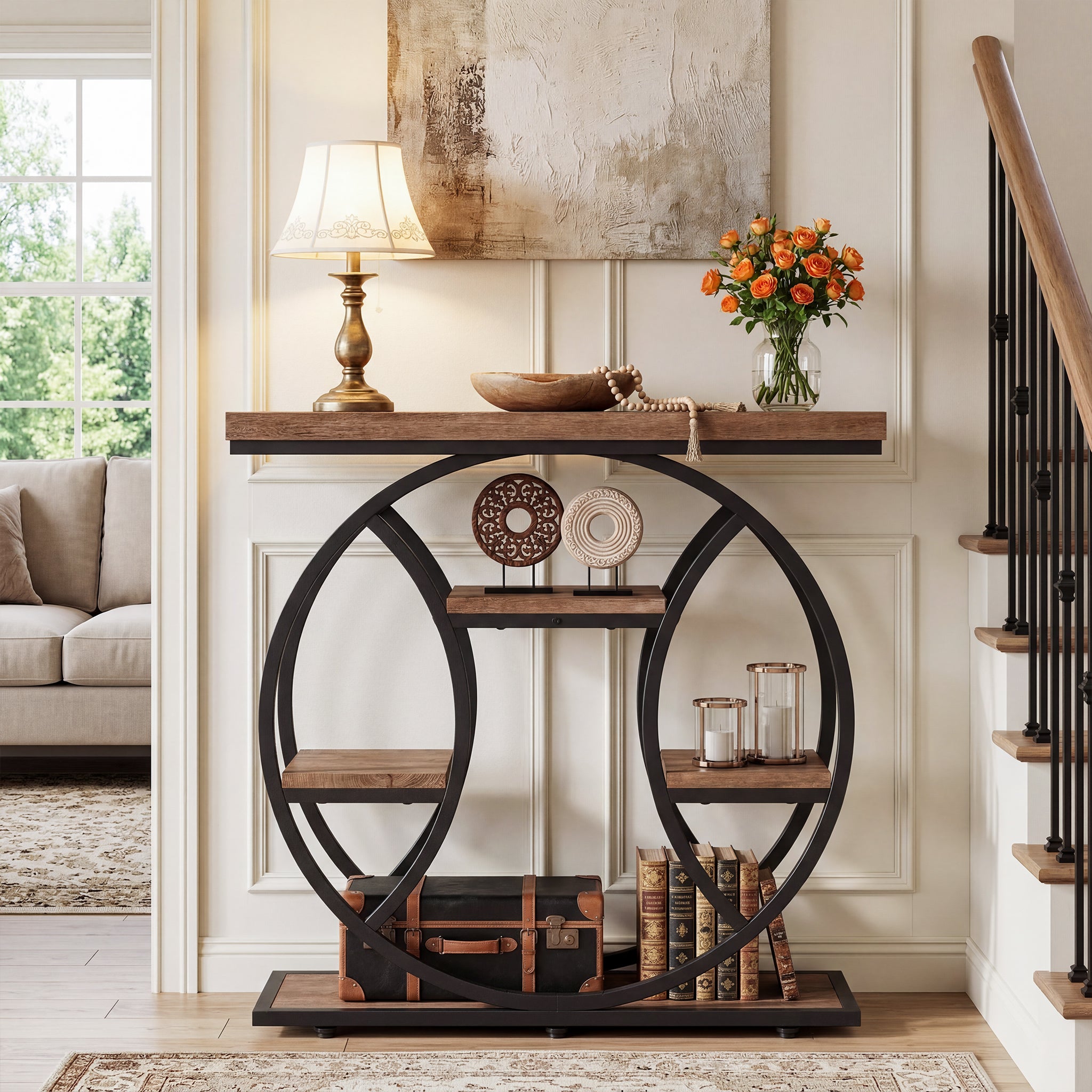 105 cm Tribesigns Consoletafel, 4-Laagse Sidetable met Rond Frame