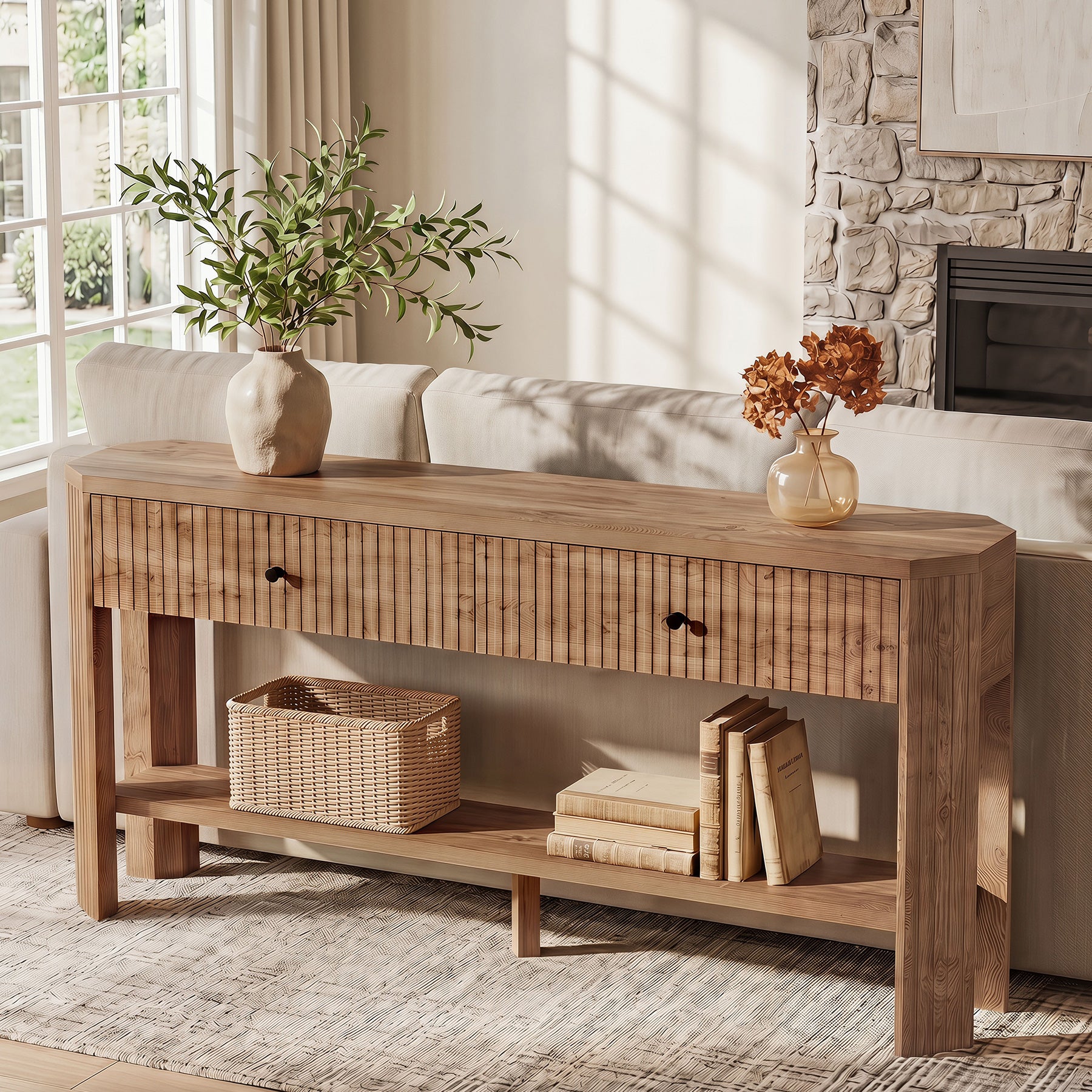 150 x 30 x 80 cm Tribesigns haltafel met 2 lades en open plank, smalle consoletafel voor entree en gang