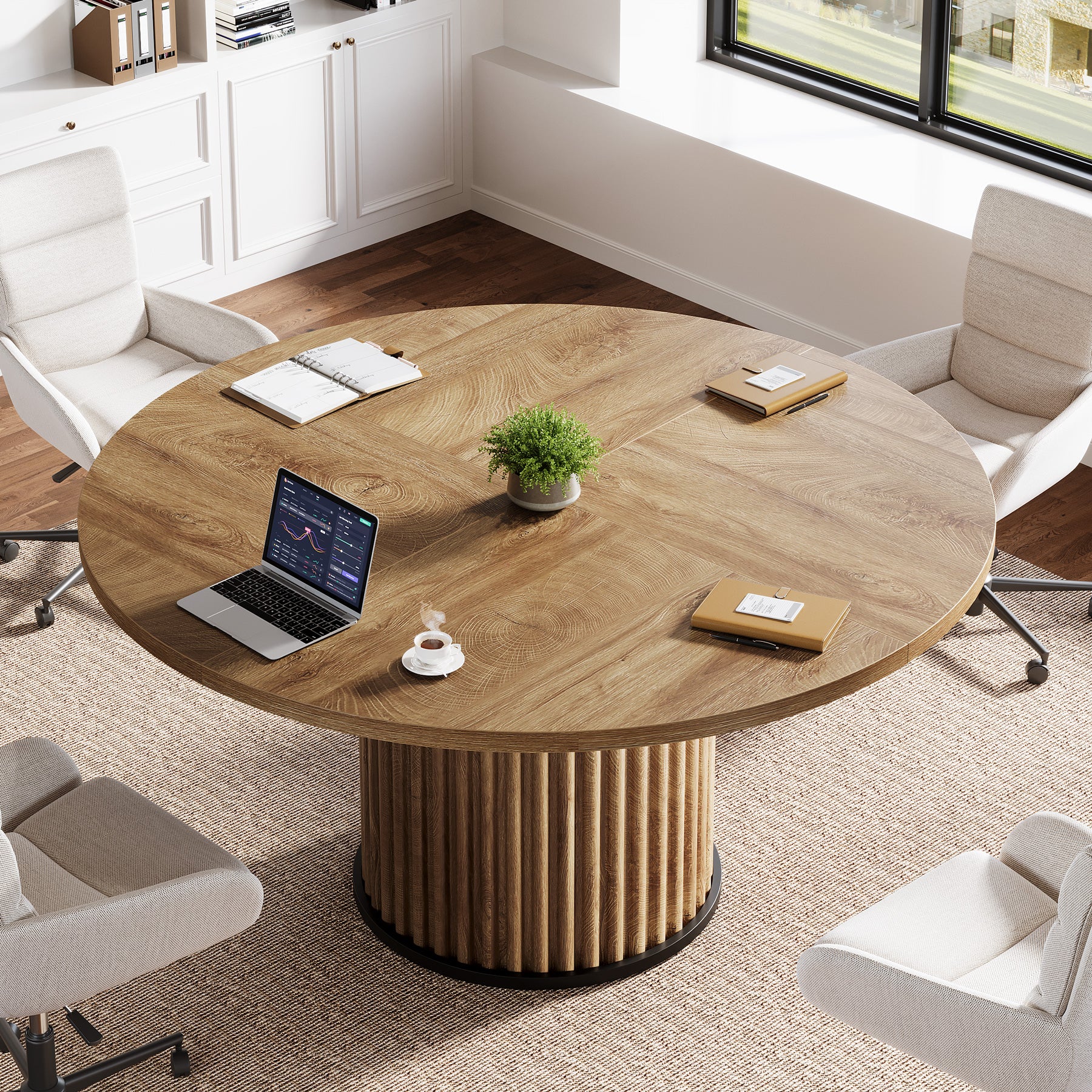 120 cm Zwart Ronde Conferentietafel, Stabiel Bureau voor 4-6 Personen