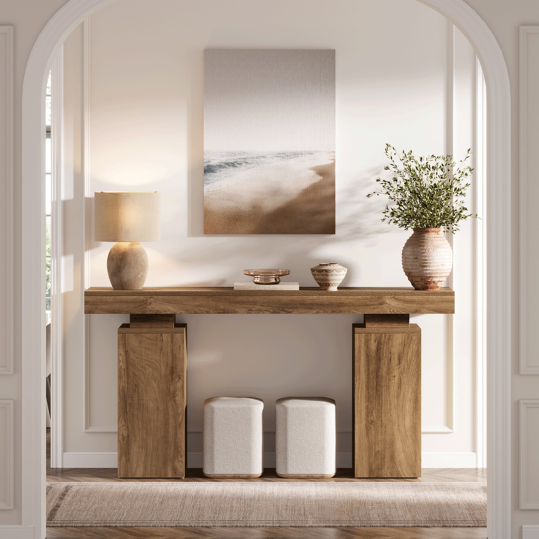 Consoletafel van 160 cm in landhuisstijl voor hal en achter de bank, moderne houten sidetable voor woonkamer en entree