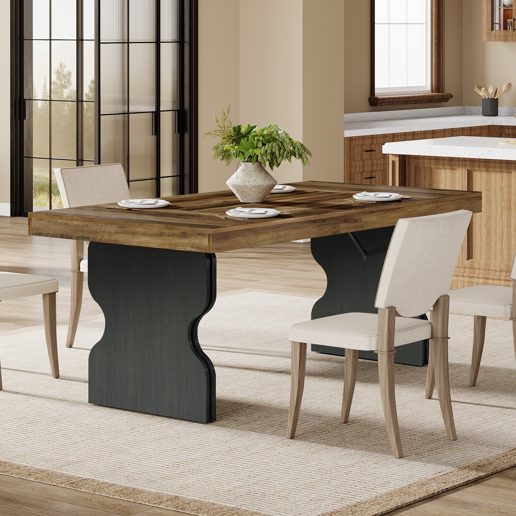 Tribesigns 160 cm Eettafel voor 4–6 Personen, Rechthoekige Landelijke Keukentafel met Zandloperpoten