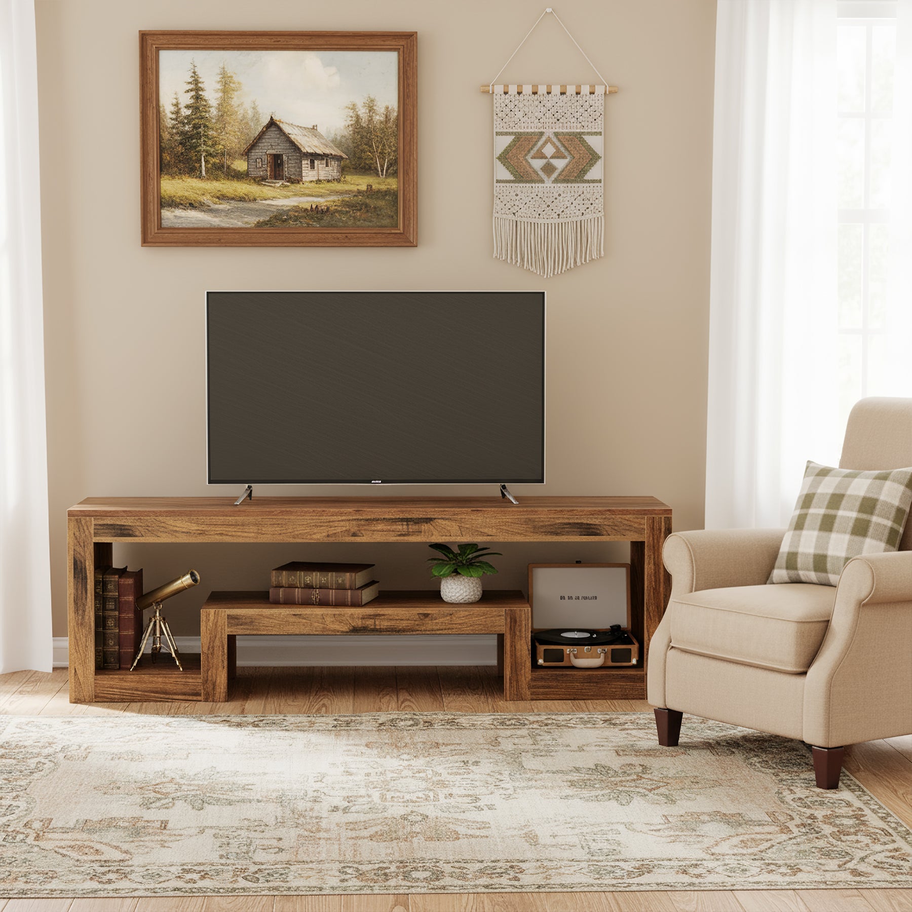 160 cm Tribesigns TV-Meubel voor 55–75 Inch TV’s, Landelijk Entertainment Center met Open Opbergruimte