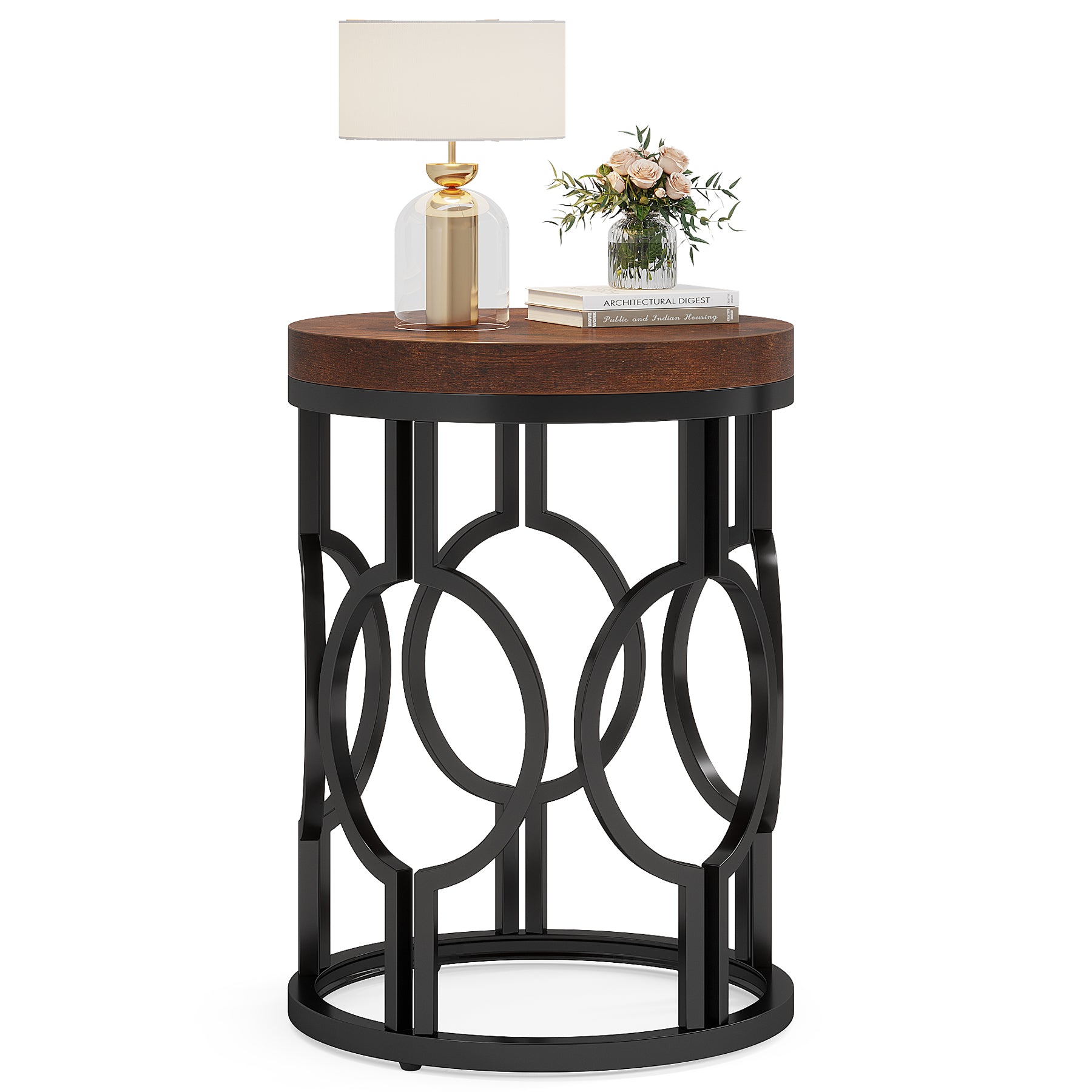 Ronde Bijzettafel van 45 cm met Industrieel Hol Metalen Frame