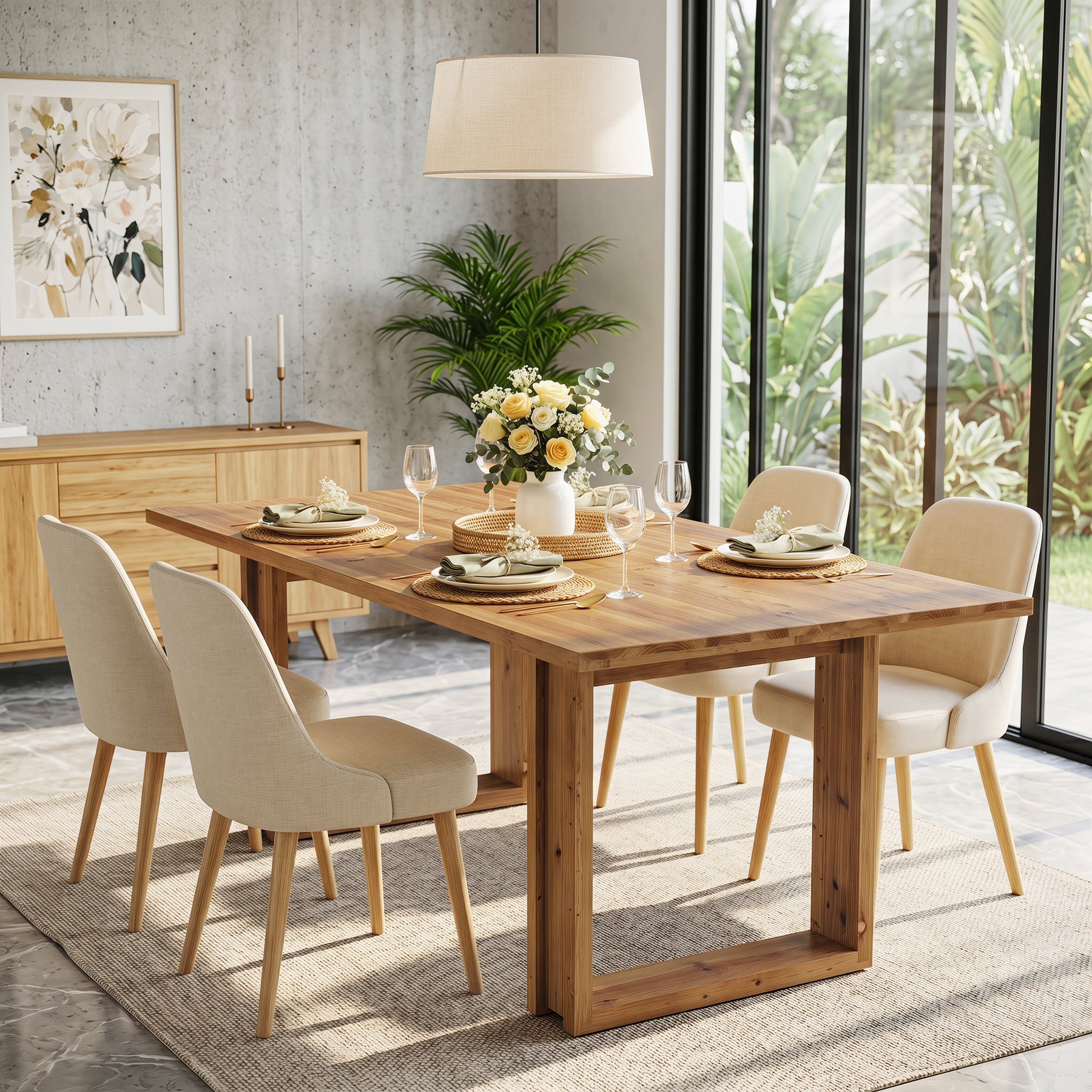 Tribesigns 160 cm massief houten eettafel, landelijke keukentafel voor 4-6 personen