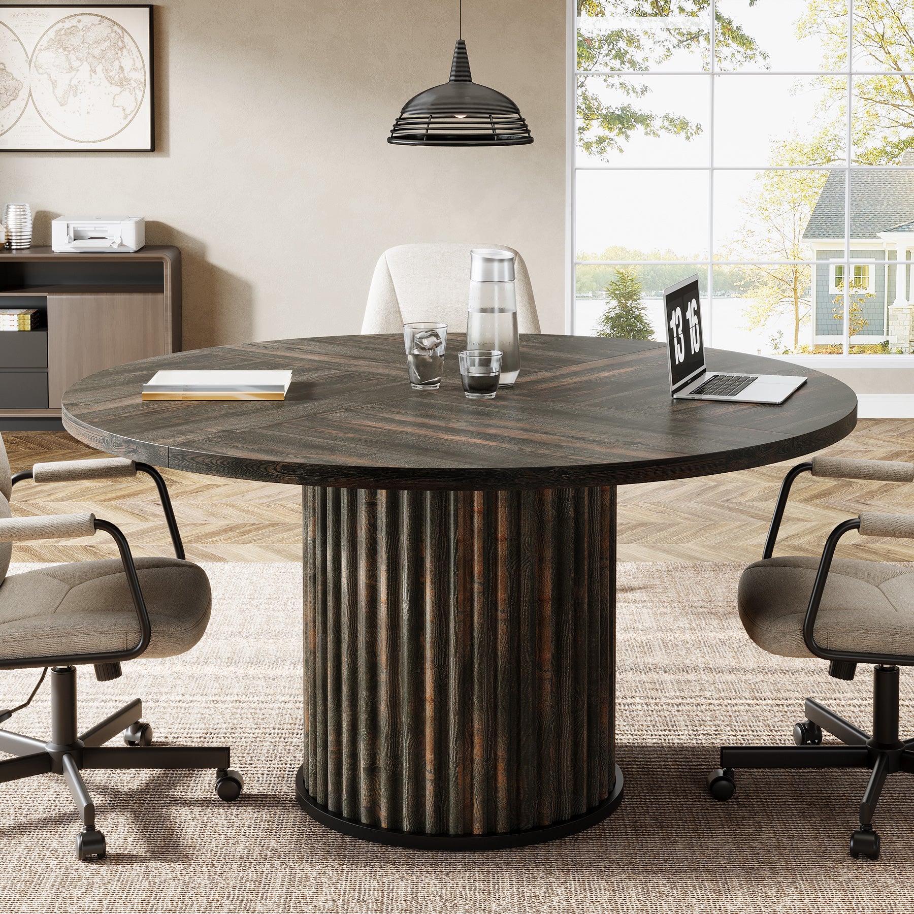 120 cm Zwart Ronde Conferentietafel, Stabiel Bureau voor 4-6 Personen