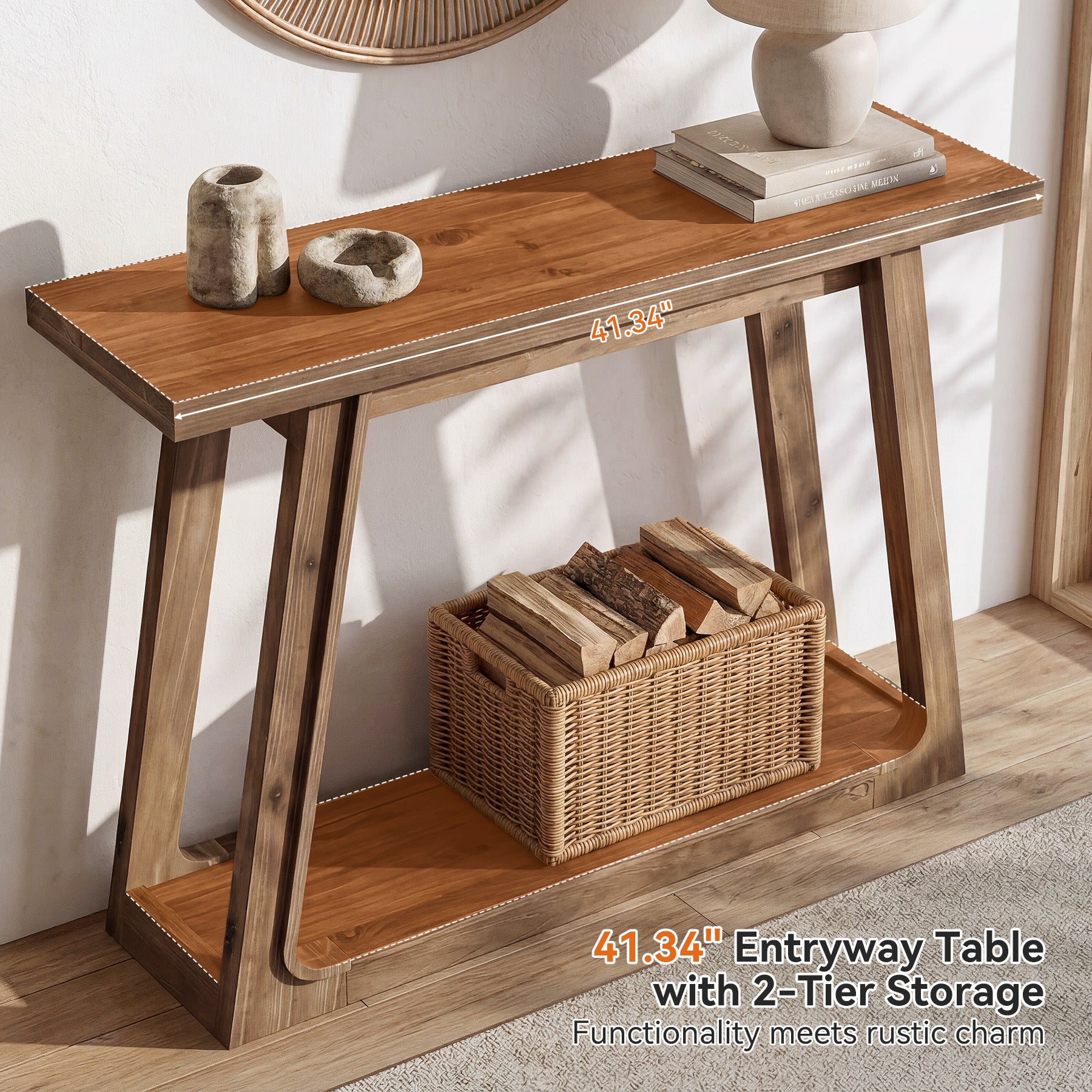 105 x 30 x 80 cm Tribesigns massief houten sidetable met trapeziumvormige basis, haltafel voor entree en woonkamer