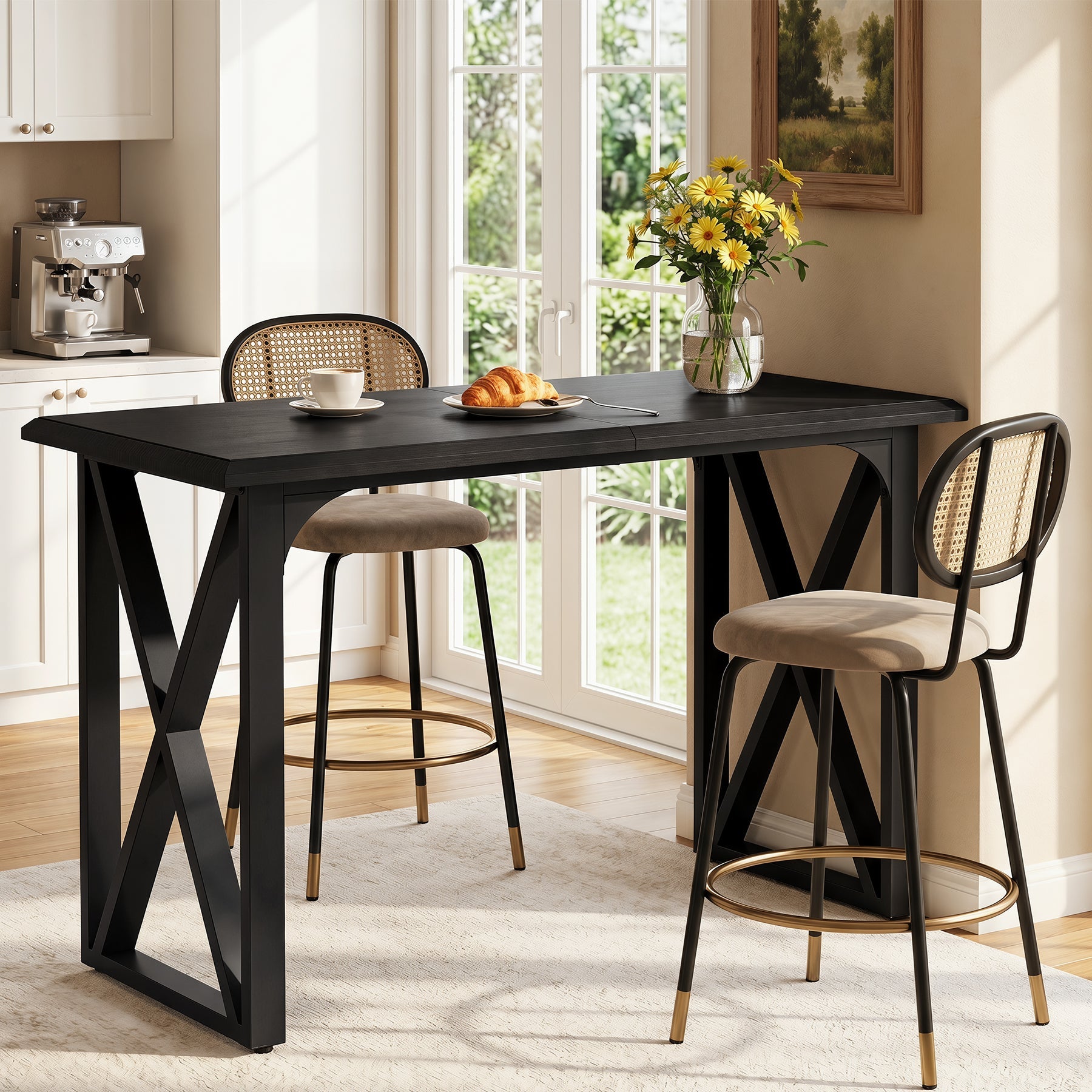 Tribesigns bartafel van 140 cm, hoge tafel in industriële stijl met metalen X-onderstel voor 2–4 personen