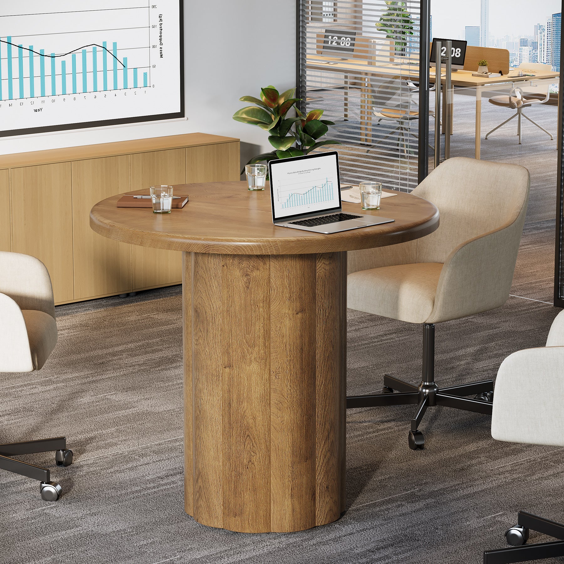 80 cm Ronde Conferentietafel voor 4 Personen, Stevige Basis voor Overlegruimte en Ontvangstbalie