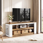 160 cm TV-meubel voor tv's tot 75 inch, 3-laags tv-dressoir met opbergruimte en stijlvolle lattenpanelen aan de zijkanten 3