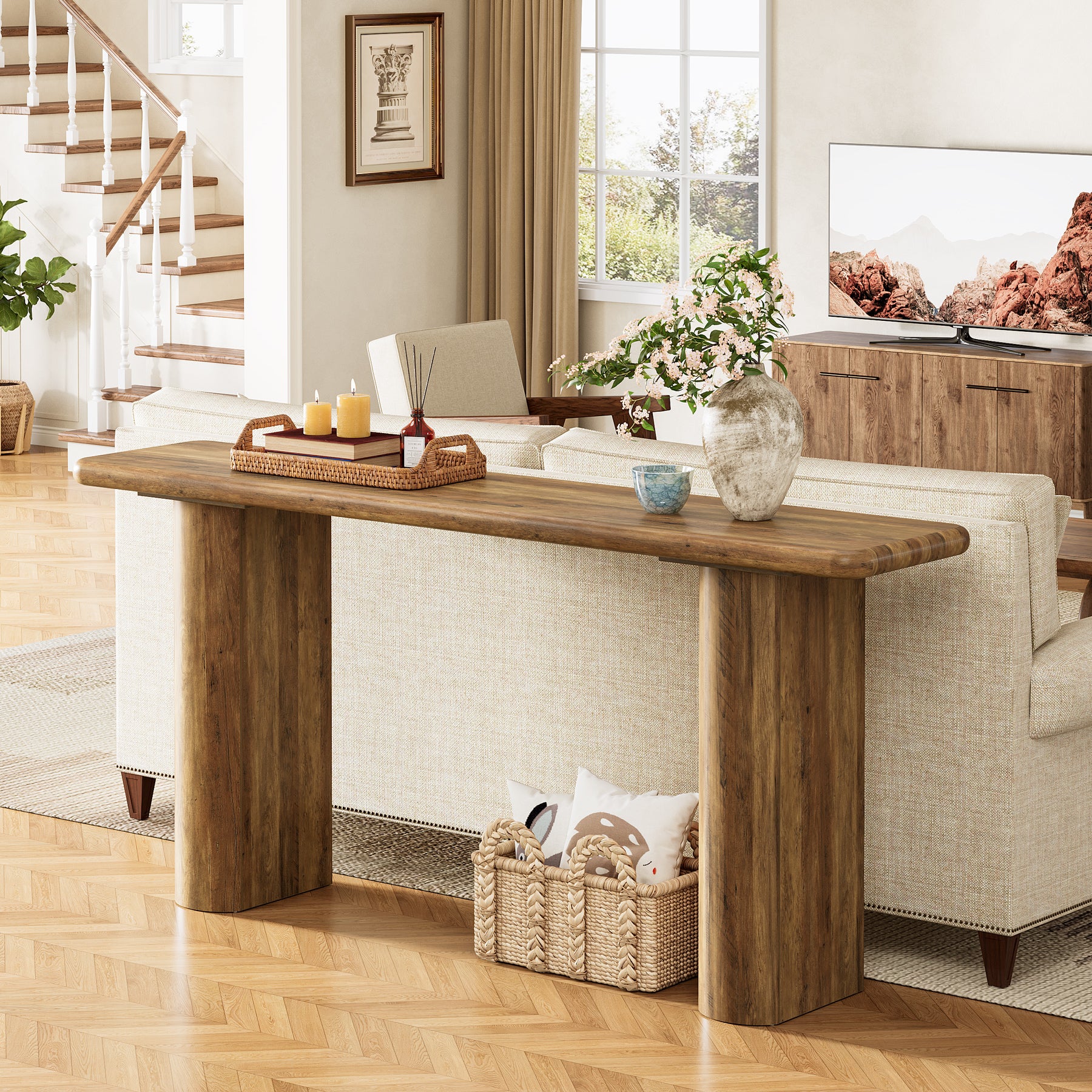 160 cm Industriële Consoletafel, Landelijke Houten Banktafel voor Hal en Woonkamer