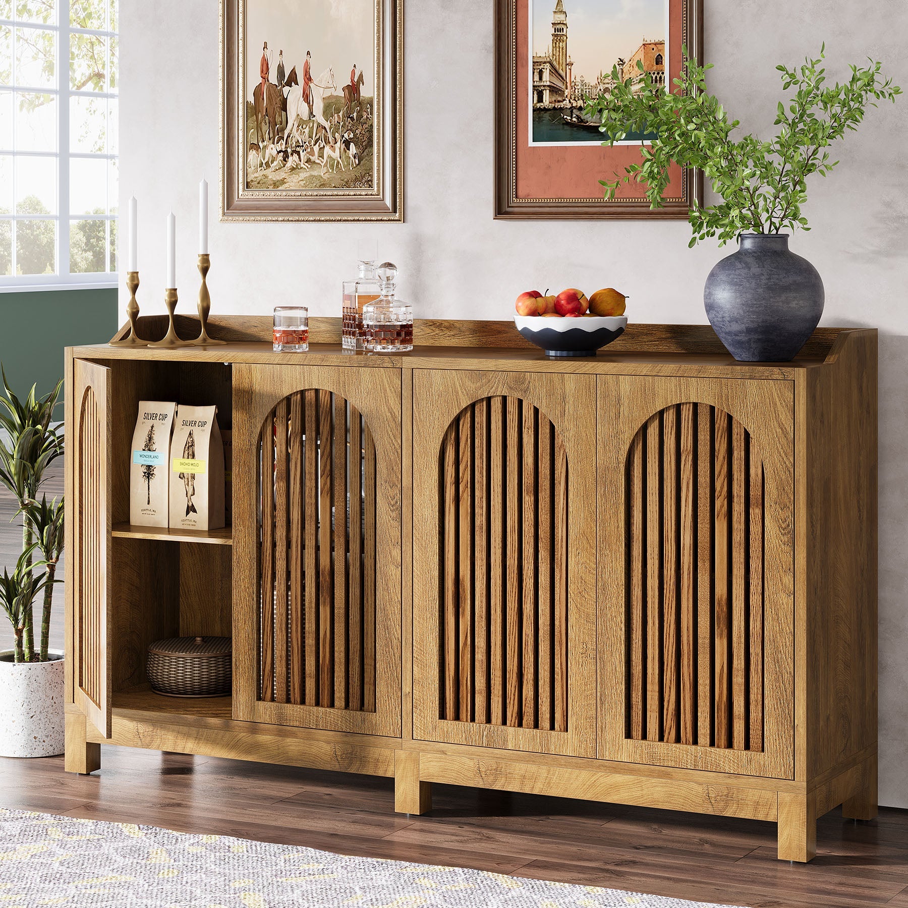 Tribesigns Dressoir 145 cm, Buffetkast met Deuren & Verstelbare Planken