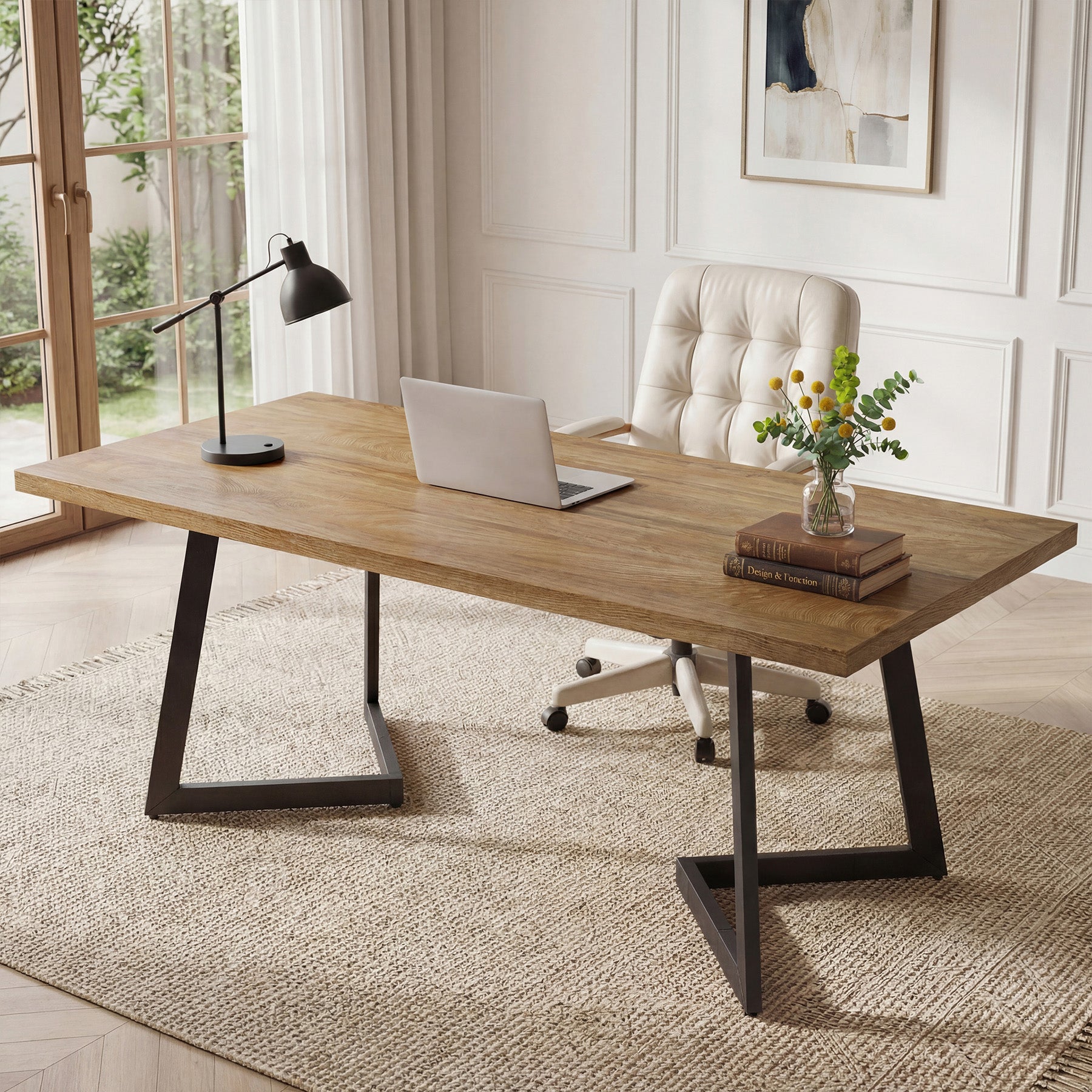 Tribesigns bureau van 158 cm, industrieel computerbureau met V-vormig metalen onderstel