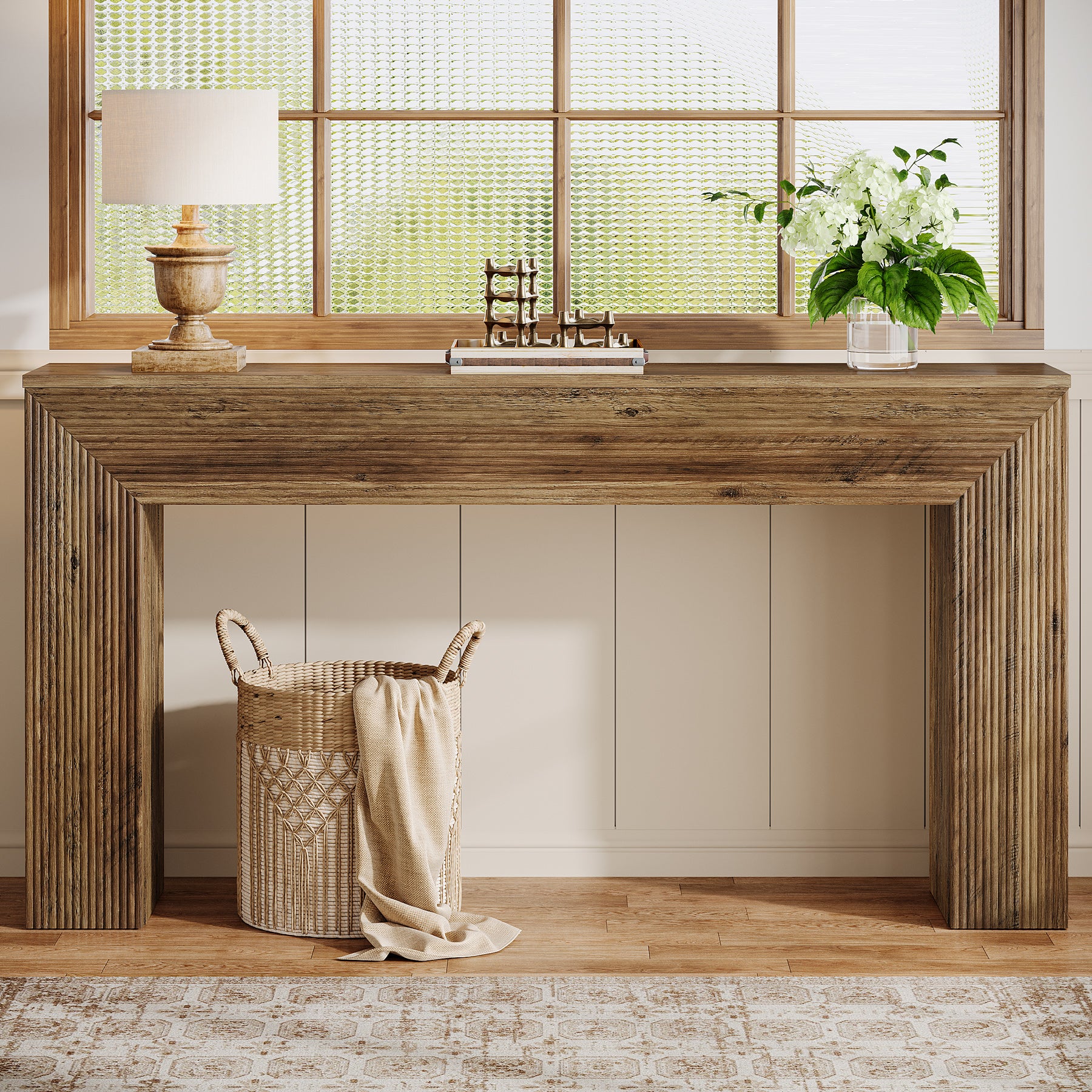 Consoletafel 160 cm Industrieel in Rustiek Bruin, lange haltafel voor entree en woonkamer