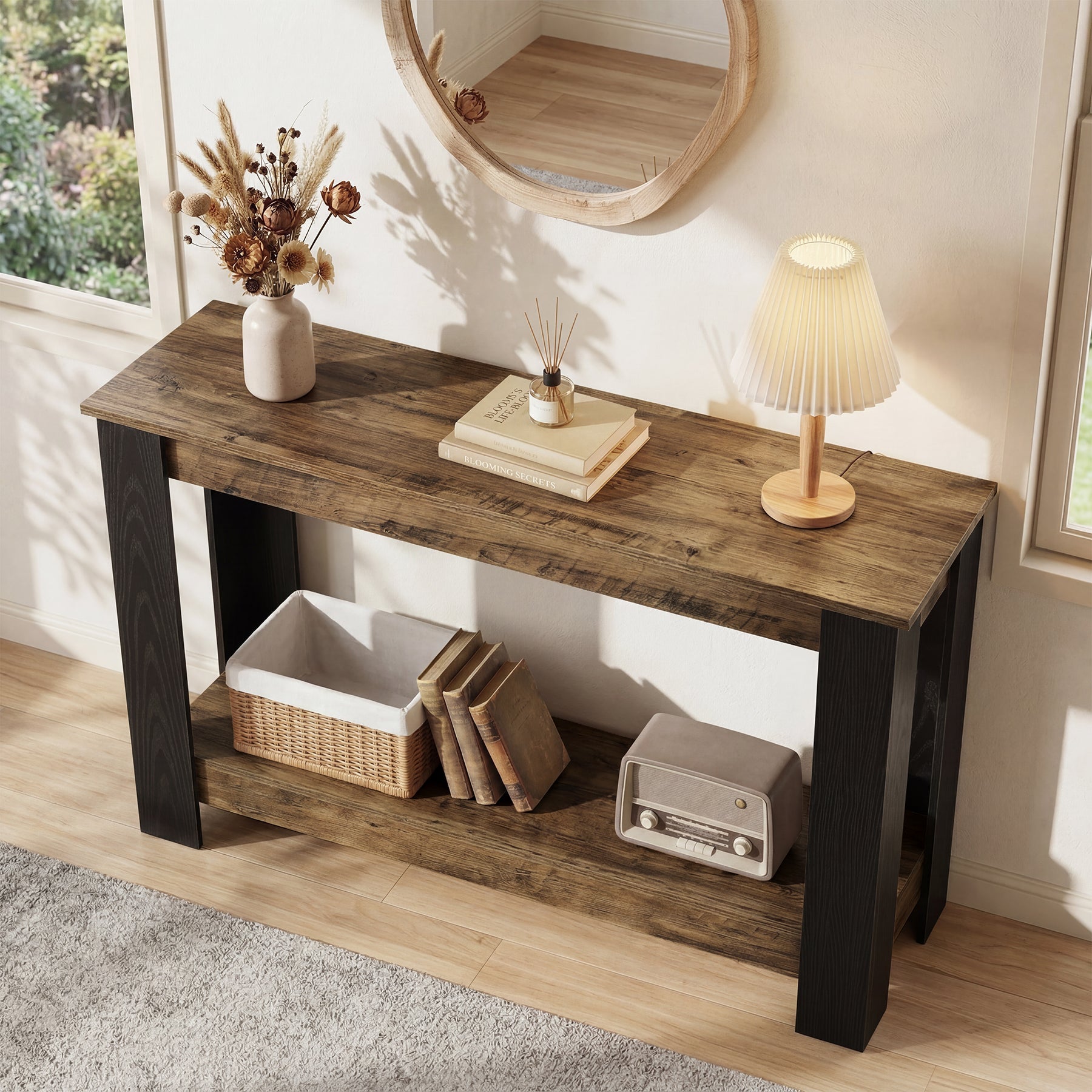 Tribesigns Smalle Console Tafel 105 cm in Industriële Stijl, 2-traps Haltafel voor Entree & Woonkamer