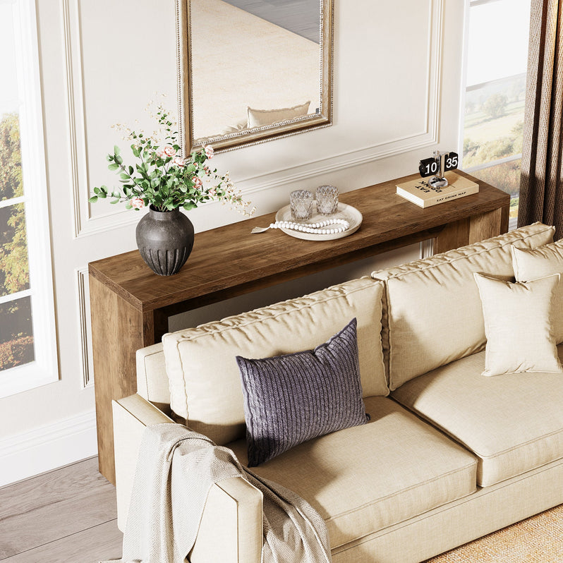 140 cm Farmhouse Console Tafel, Houten Banktafel met Opbergruimte Voor Woonkamer
