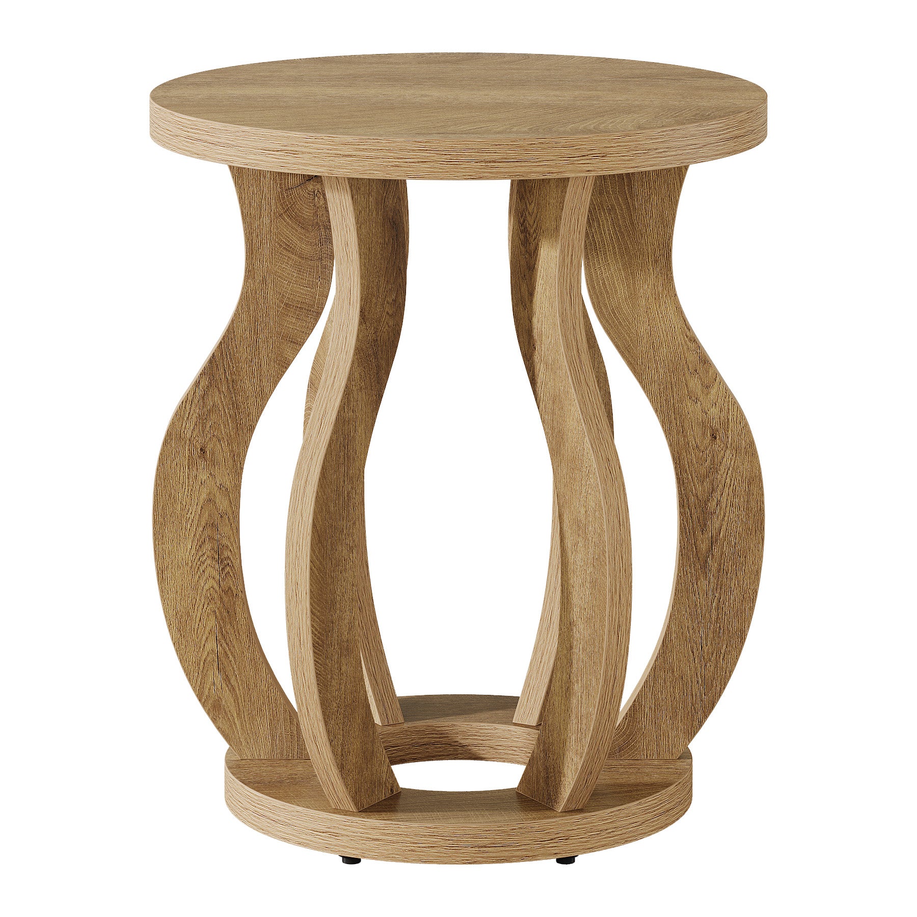 61 cm Ronde Houten Bijzettafel, Farmhouse Nachtkastje met Gebogen Frame