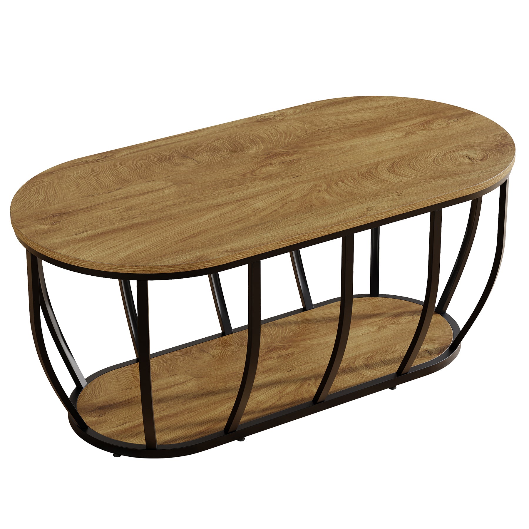 Tribesigns 120 cm Ovale Industriële Salontafel met 2-lagen Opbergruimte