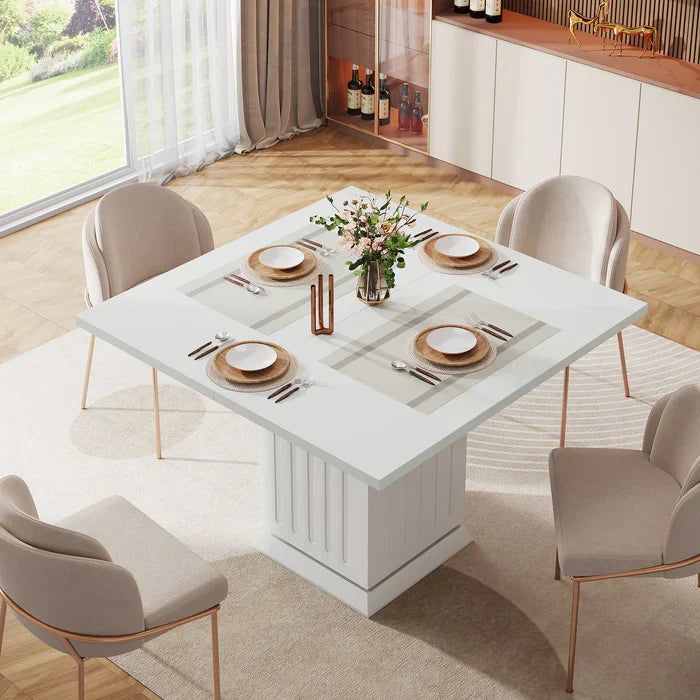 Vierkante Eettafel met 2 Placemats voor 4 Personen, Moderne Witte Tafel van Houtcomposiet voor Keuken en Eetkamer