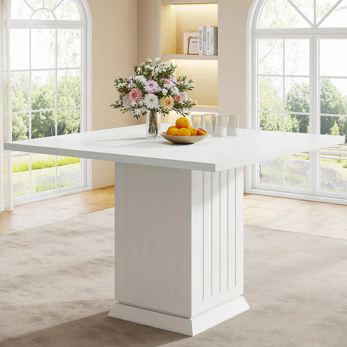 Vierkante Eettafel met 2 Placemats voor 4 Personen, Moderne Witte Tafel van Houtcomposiet voor Keuken en Eetkamer