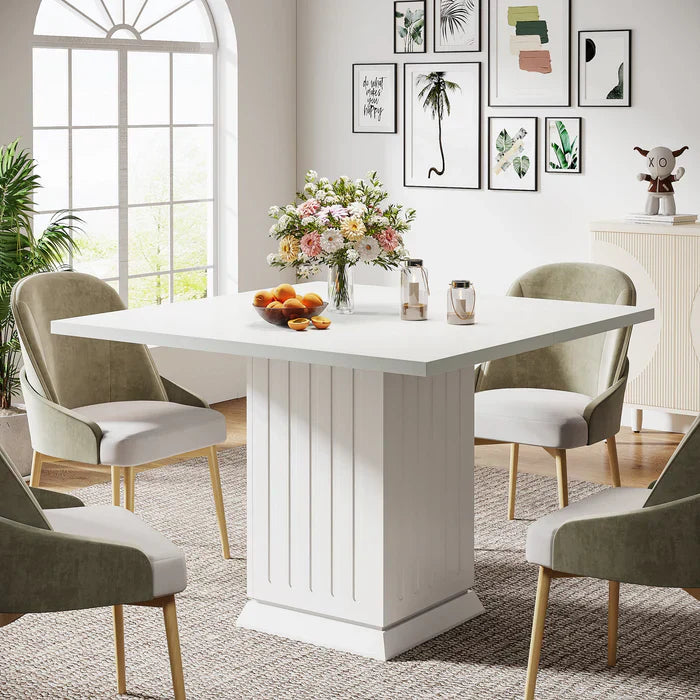 Vierkante Eettafel met 2 Placemats voor 4 Personen, Moderne Witte Tafel van Houtcomposiet voor Keuken en Eetkamer