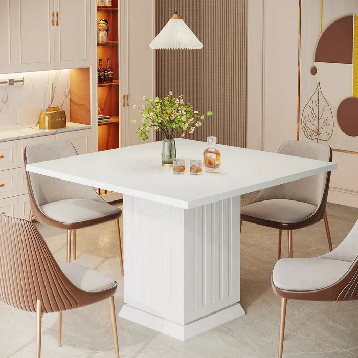 Vierkante Eettafel met 2 Placemats voor 4 Personen, Moderne Witte Tafel van Houtcomposiet voor Keuken en Eetkamer
